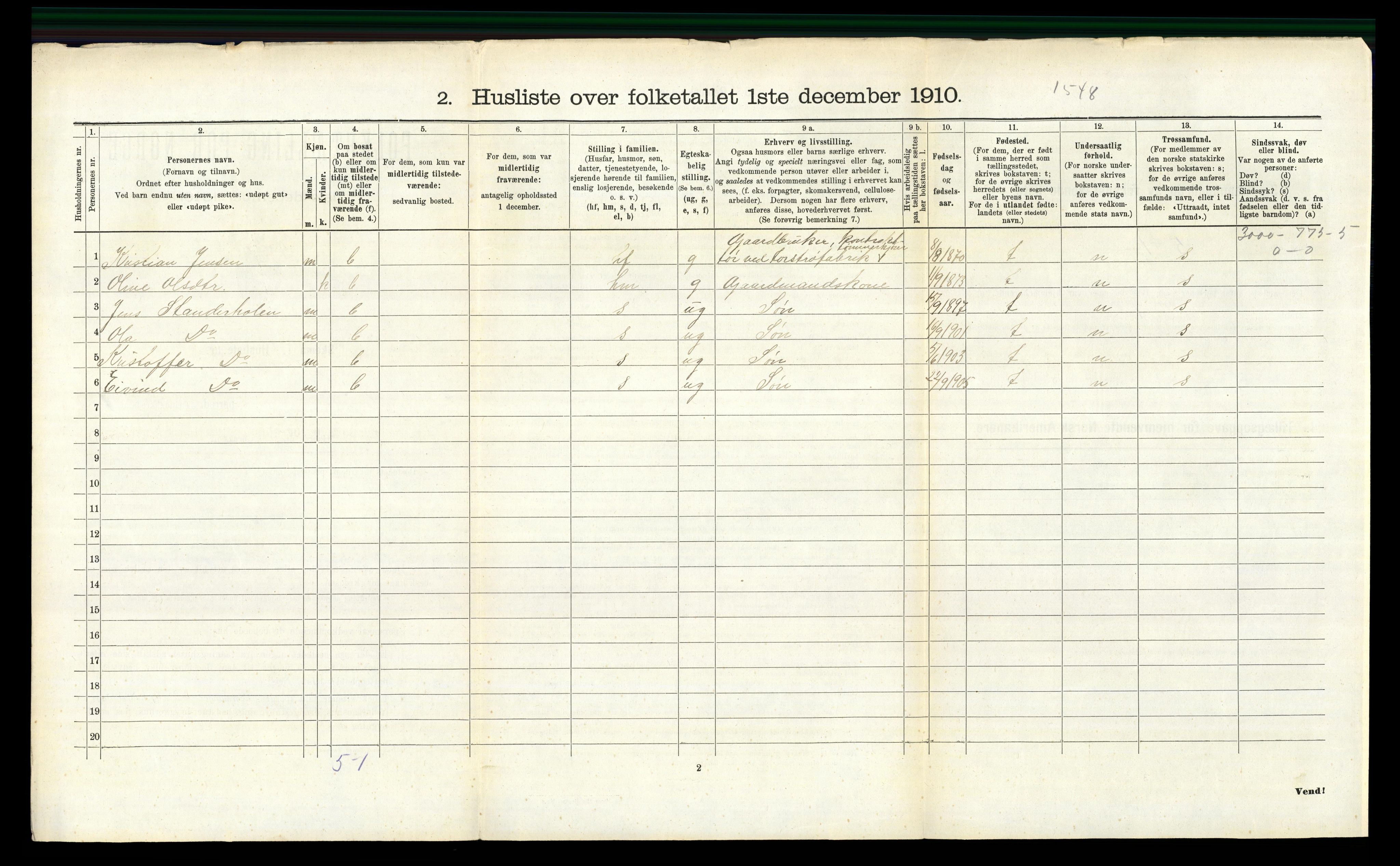 RA, 1910 census for Romedal, 1910, p. 1252