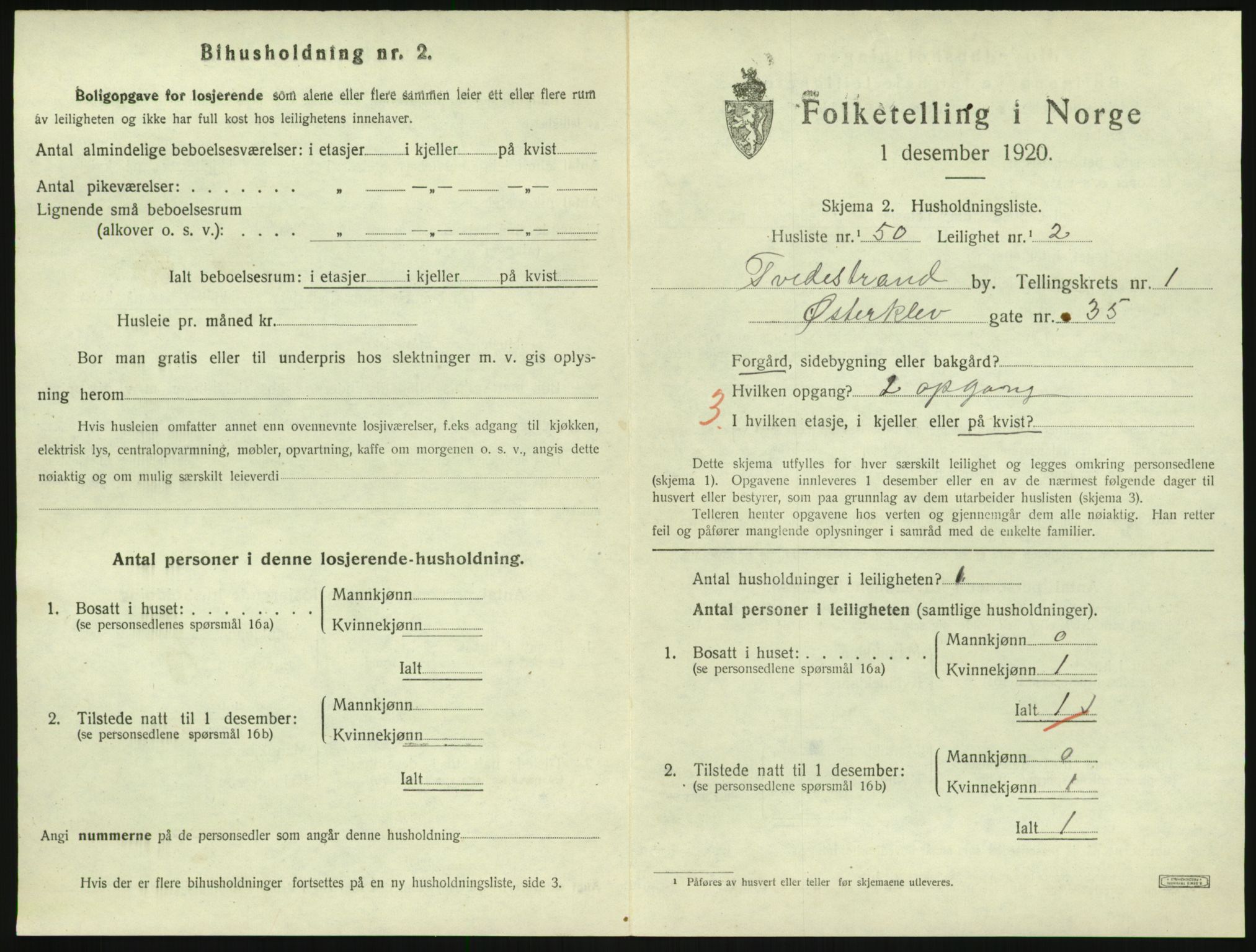 SAK, 1920 census for Tvedestrand, 1920, p. 739