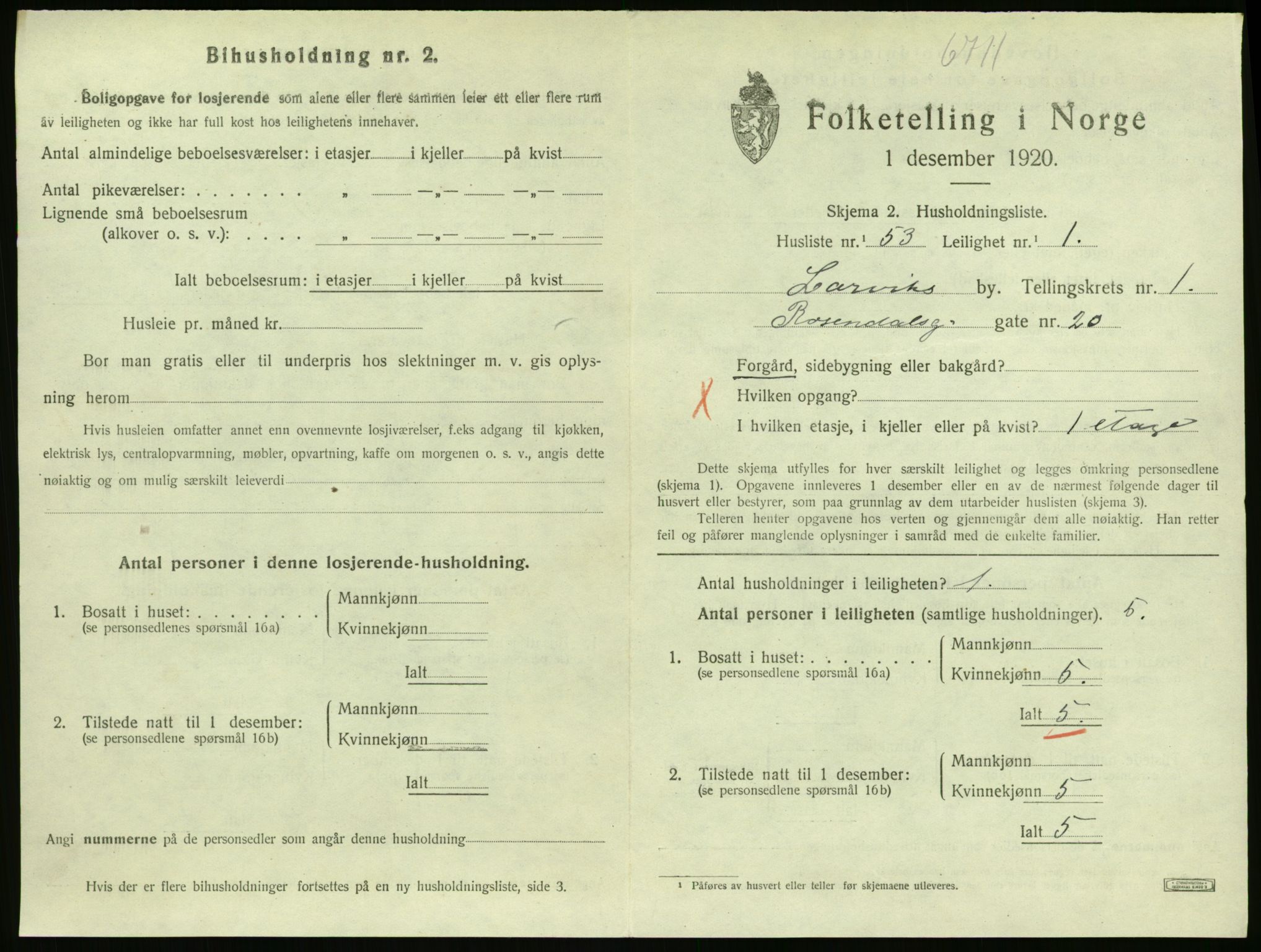 SAKO, 1920 census for Larvik, 1920, p. 3202