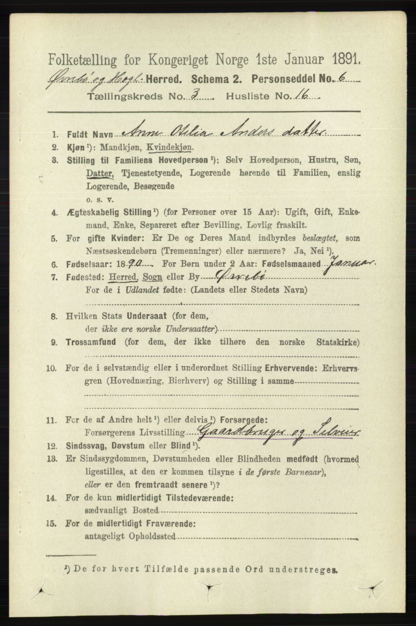 RA, 1891 census for 1016 Øvrebø og Hægeland, 1891, p. 609