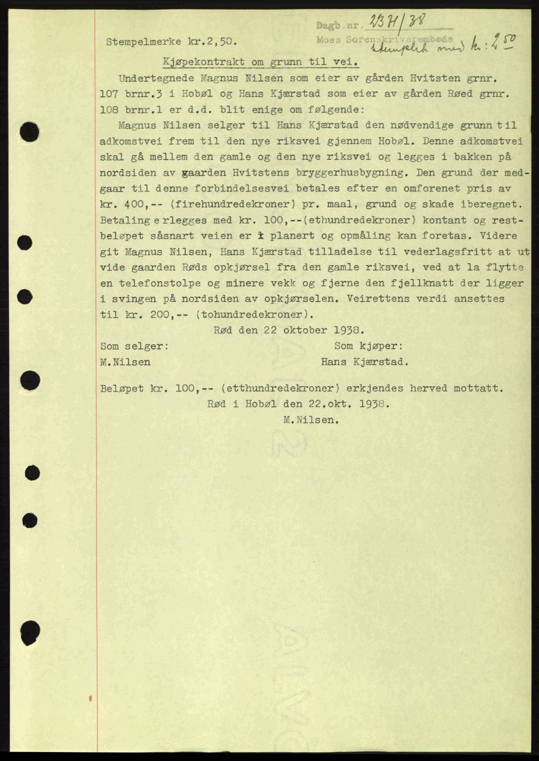 Moss sorenskriveri, SAO/A-10168: Mortgage book no. A5, 1938-1939, Diary no: : 2371/1938