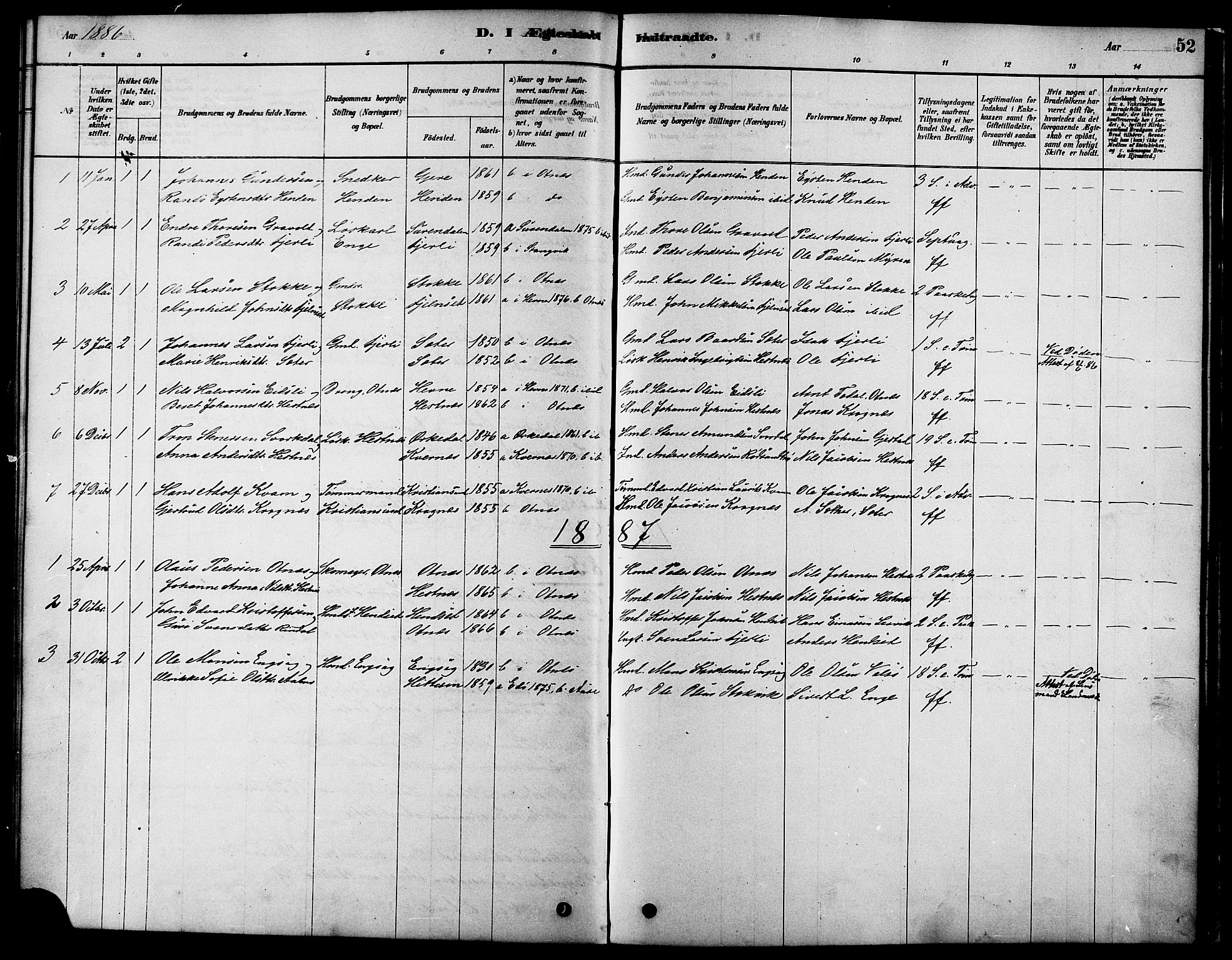 Ministerialprotokoller, klokkerbøker og fødselsregistre - Møre og Romsdal, AV/SAT-A-1454/580/L0924: Parish register (official) no. 580A01, 1878-1887, p. 52