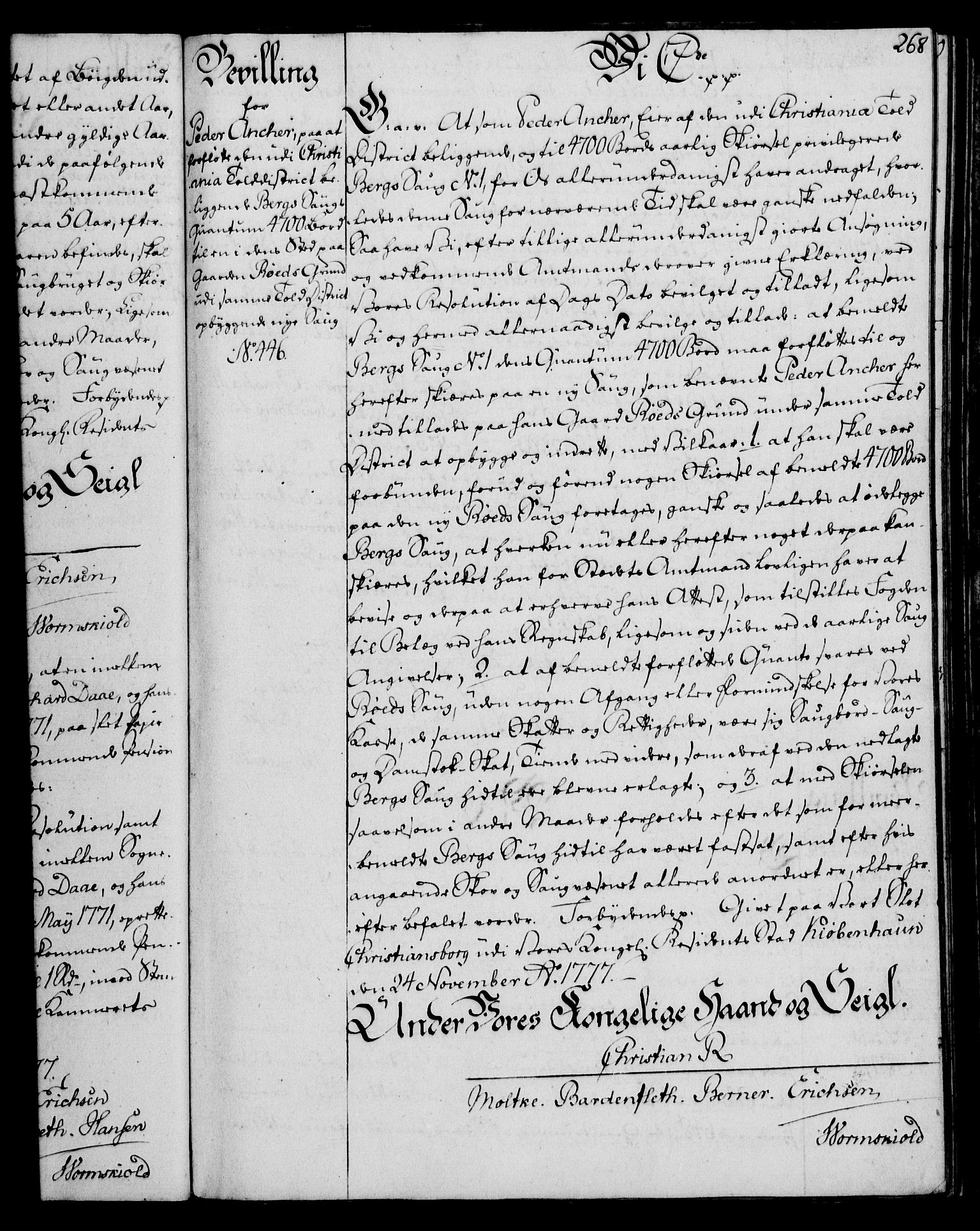 Rentekammeret, Kammerkanselliet, RA/EA-3111/G/Gg/Gga/L0010: Norsk ekspedisjonsprotokoll med register (merket RK 53.10), 1773-1778, p. 268