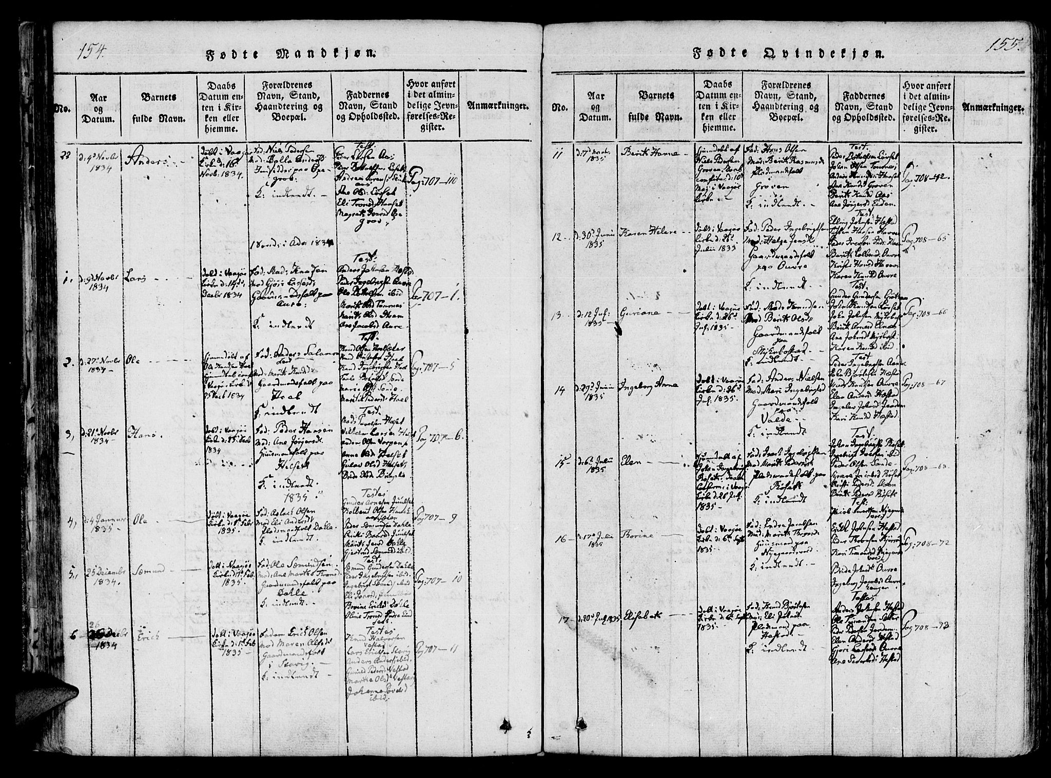 Ministerialprotokoller, klokkerbøker og fødselsregistre - Møre og Romsdal, AV/SAT-A-1454/565/L0747: Parish register (official) no. 565A01, 1817-1844, p. 154-155