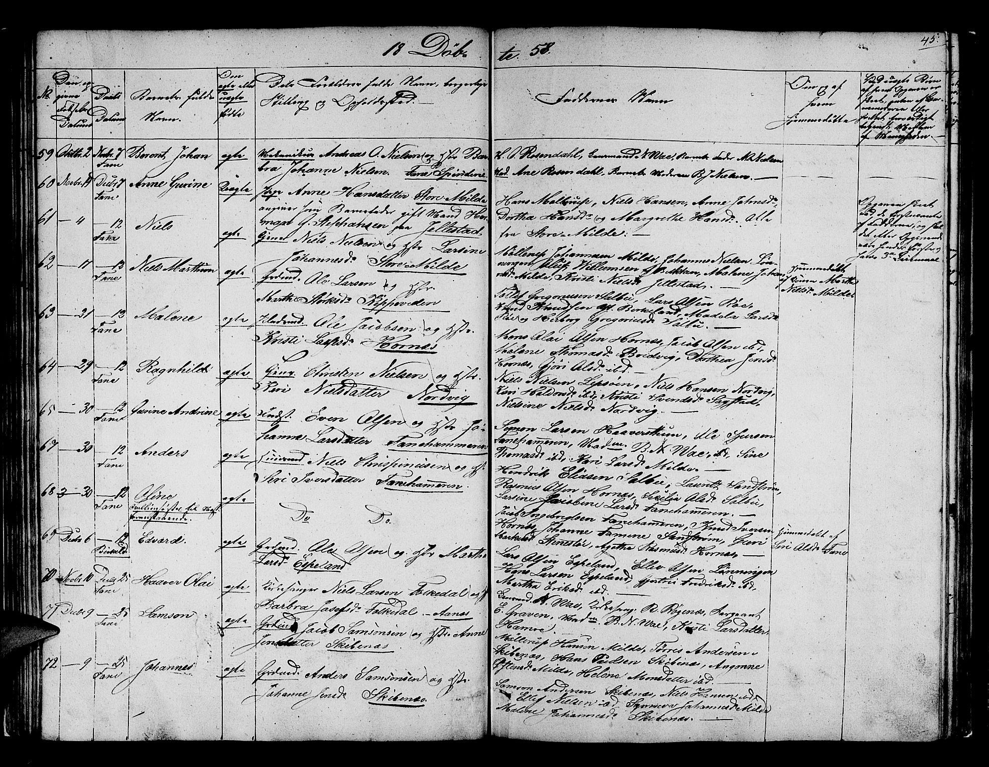 Fana Sokneprestembete, SAB/A-75101/H/Hab/Habb/L0002: Parish register (copy) no. B 2, 1851-1860, p. 45