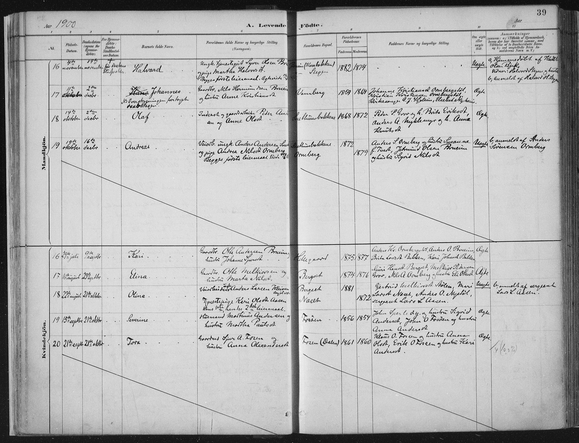 Jostedal sokneprestembete, AV/SAB-A-80601/H/Haa/Haab/L0001: Parish register (official) no. B 1, 1887-1914, p. 39