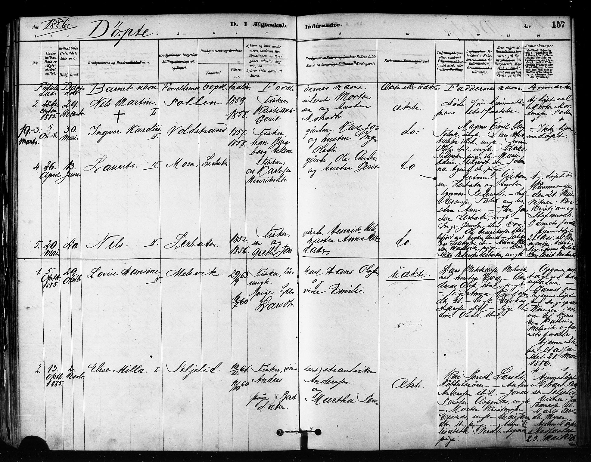Talvik sokneprestkontor, SATØ/S-1337/H/Ha/L0012kirke: Parish register (official) no. 12, 1878-1886, p. 157