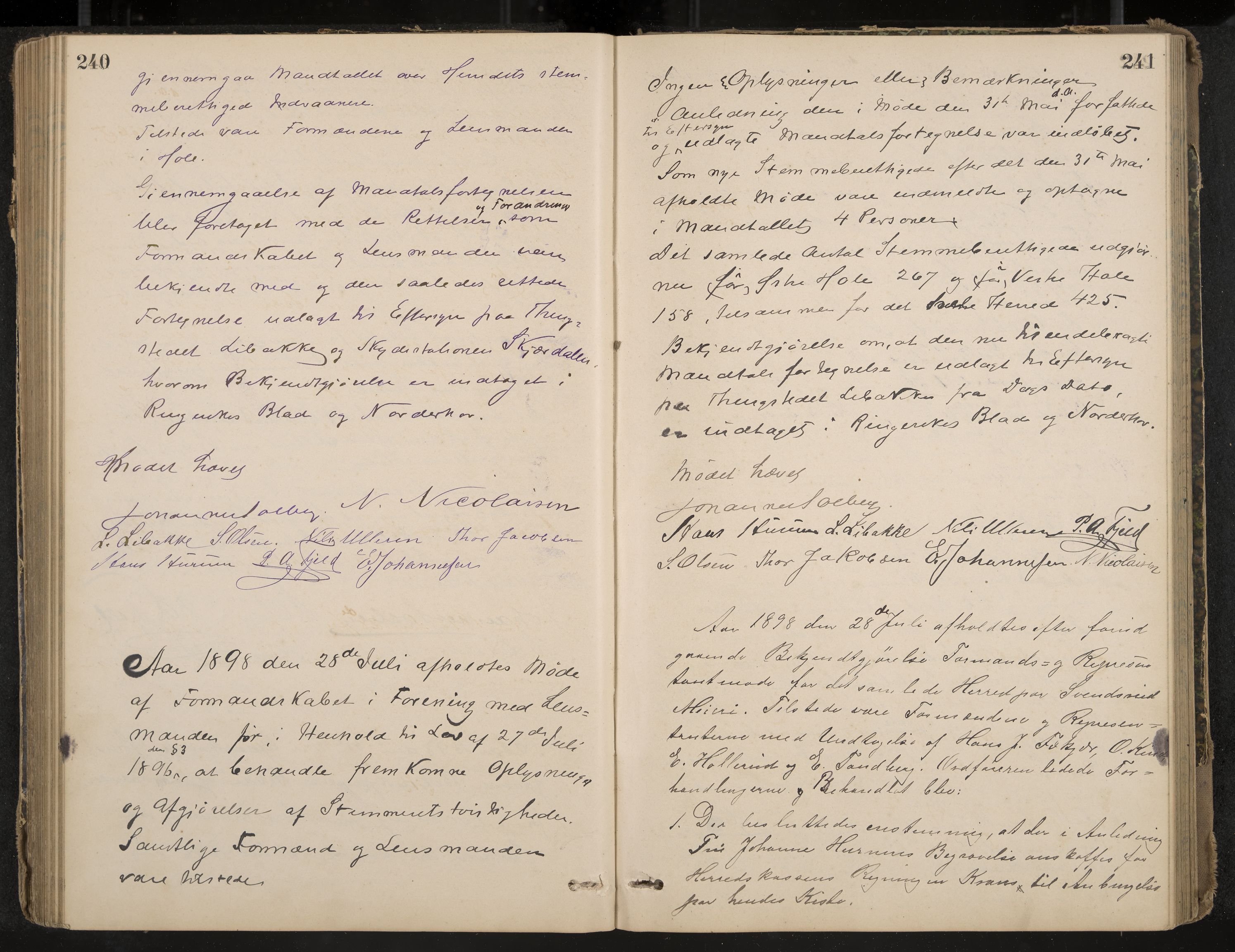 Hole formannskap og sentraladministrasjon, IKAK/0612021-1/A/Aa/L0003: Møtebok med register, 1892-1902, p. 240-241