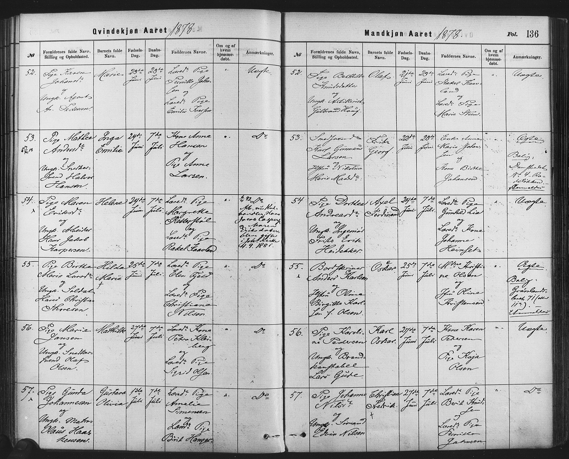 Rikshospitalet prestekontor Kirkebøker, AV/SAO-A-10309b/F/L0006: Parish register (official) no. 6, 1871-1885, p. 136