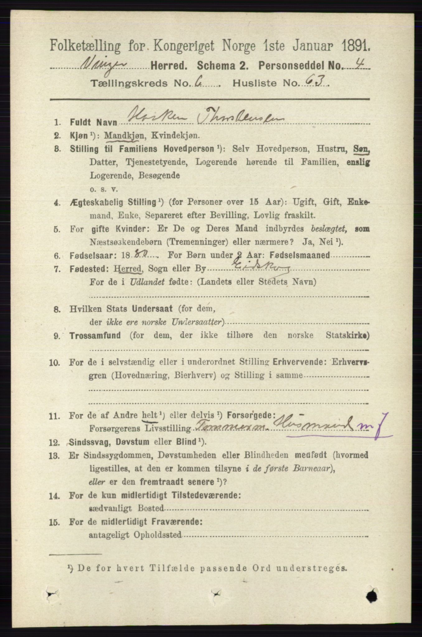 RA, 1891 census for 0421 Vinger, 1891, p. 2978