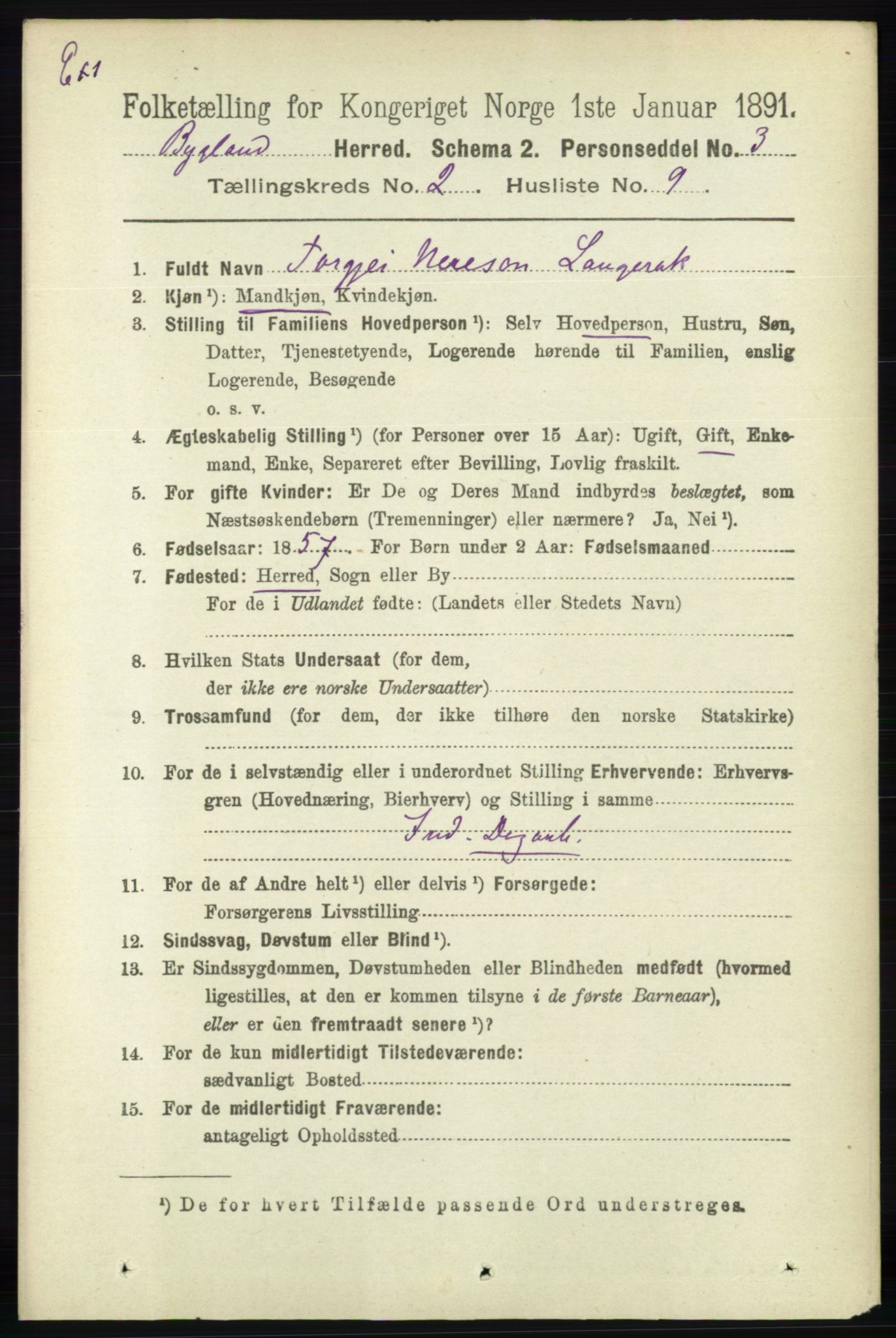 RA, Census 1891 for Nedenes amt: Gjenparter av personsedler for beslektede ektefeller, menn, 1891, p. 1017