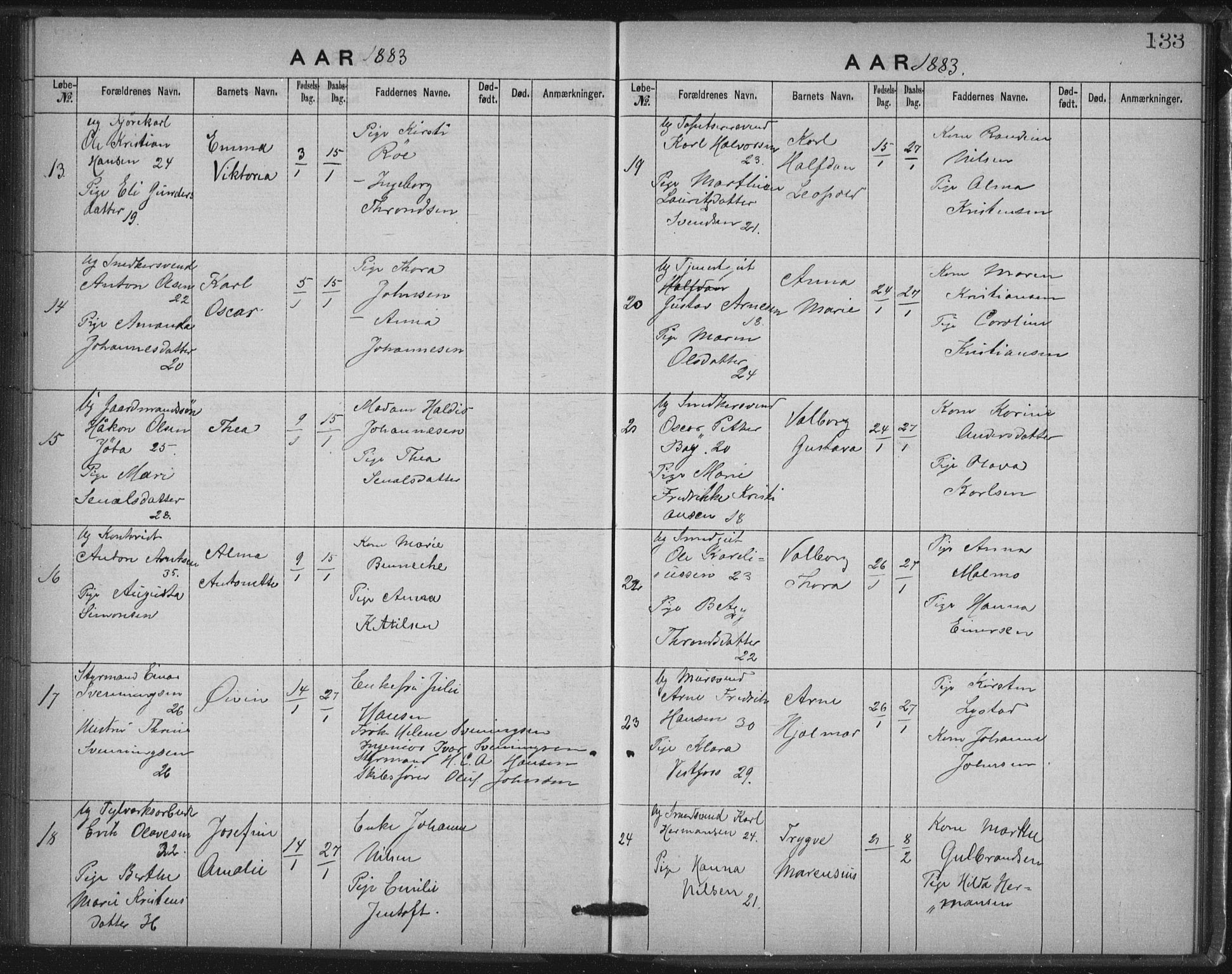 Rikshospitalet prestekontor Kirkebøker, AV/SAO-A-10309b/K/L0003/0001: Baptism register no. 3.1, 1877-1884, p. 133