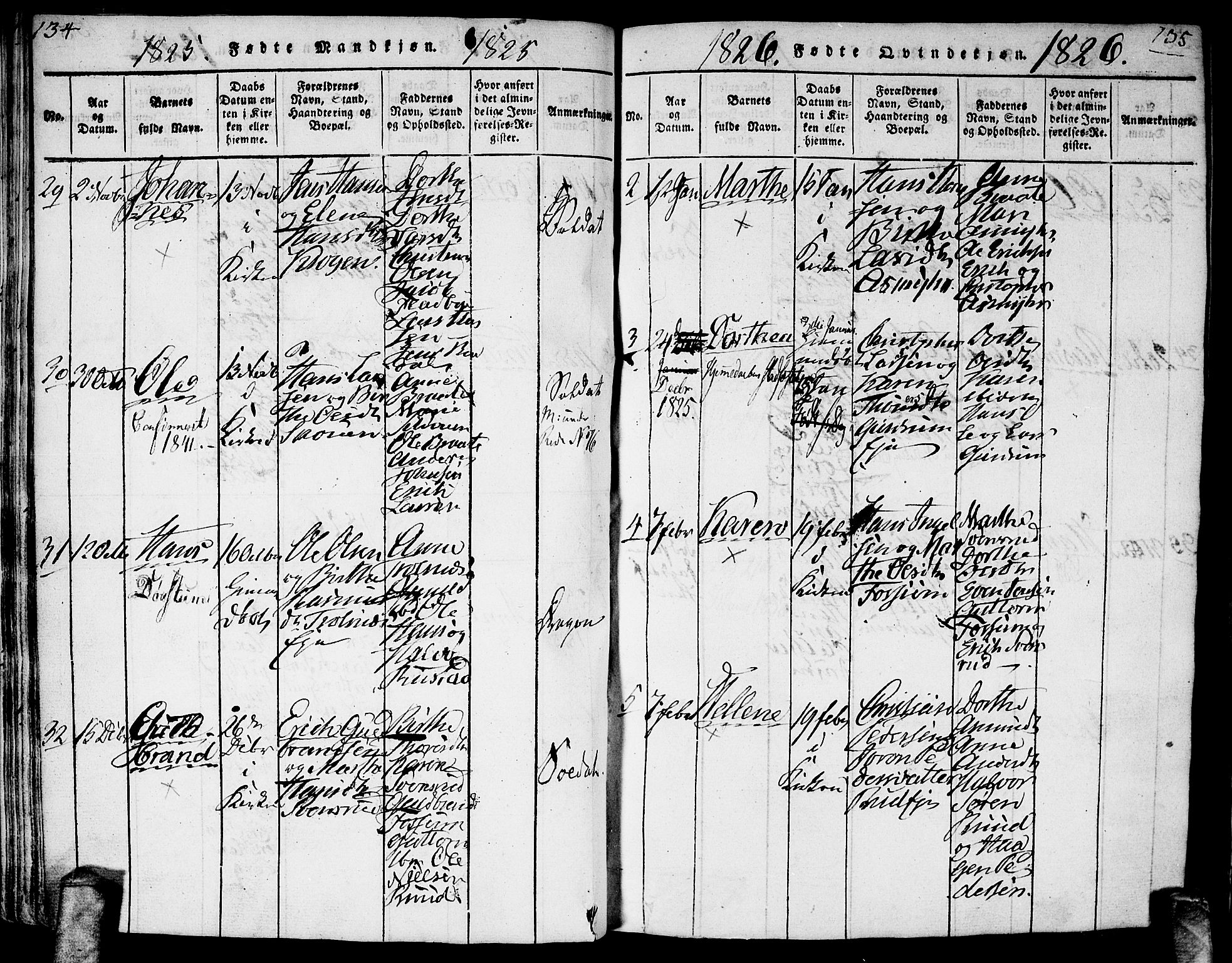 Gjerdrum prestekontor Kirkebøker, AV/SAO-A-10412b/G/Ga/L0001: Parish register (copy) no. I 1, 1816-1837, p. 134-135