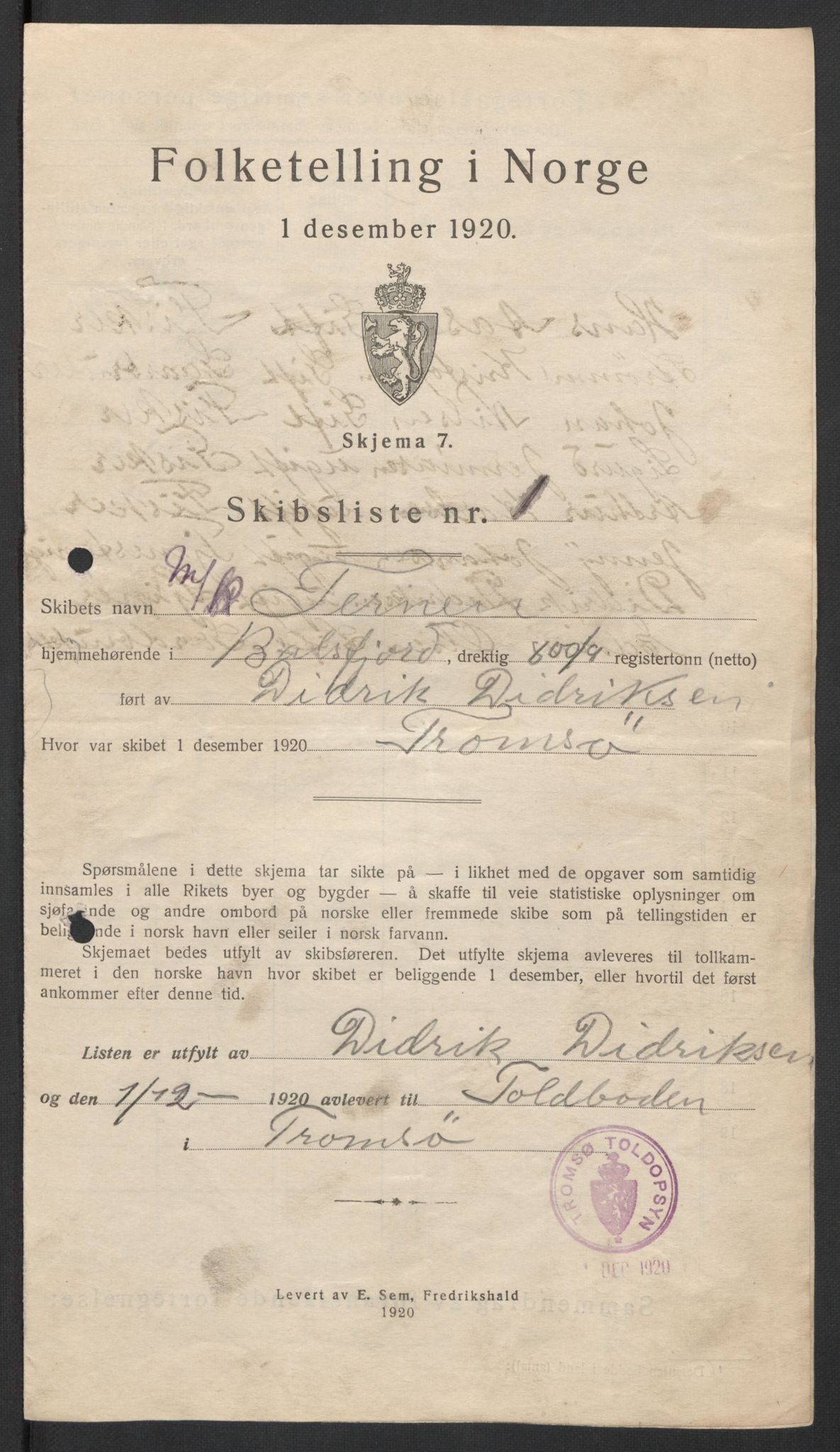 SATØ, 1920 census for Tromsø, 1920, p. 27935