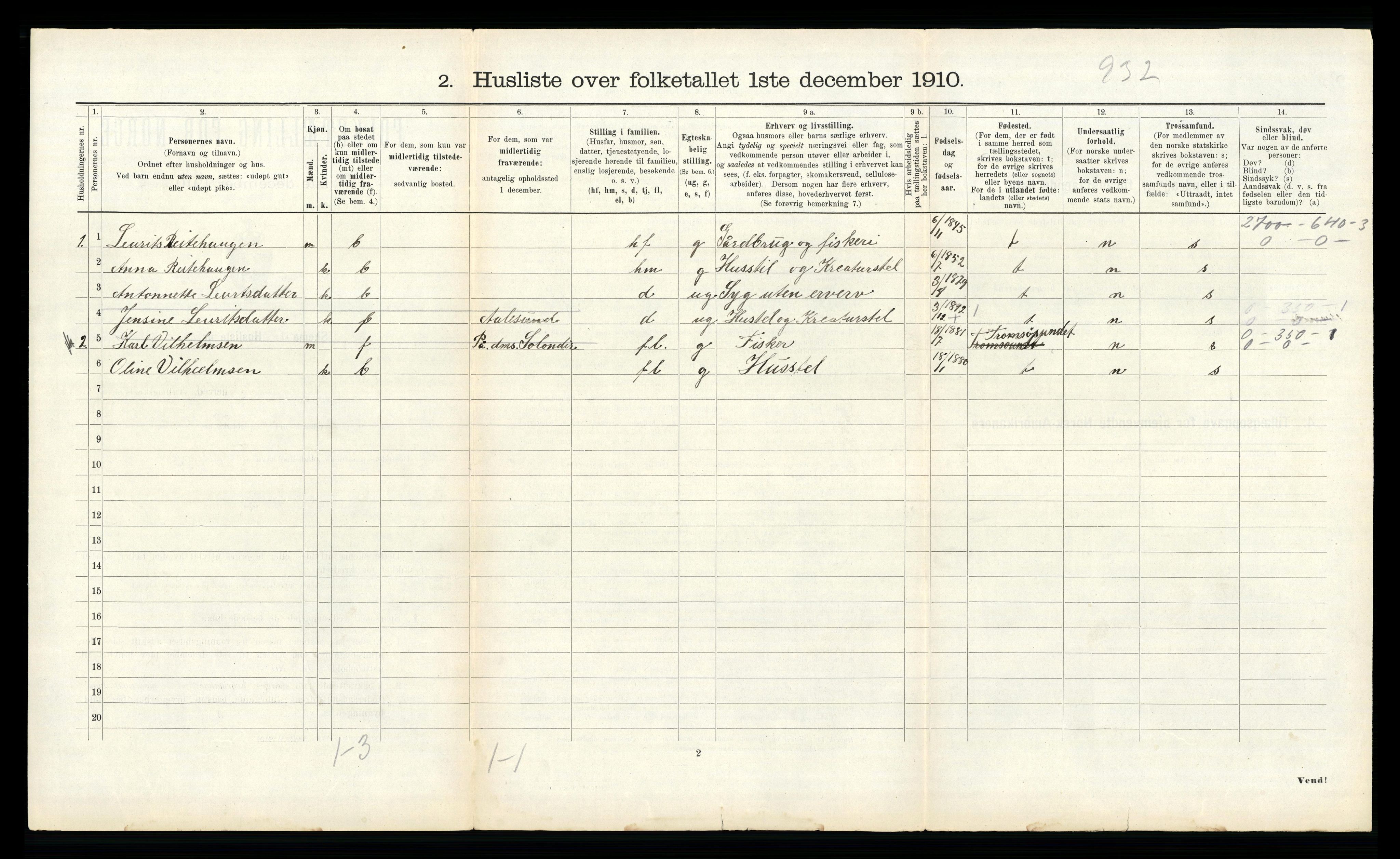 RA, 1910 census for Borgund, 1910, p. 884