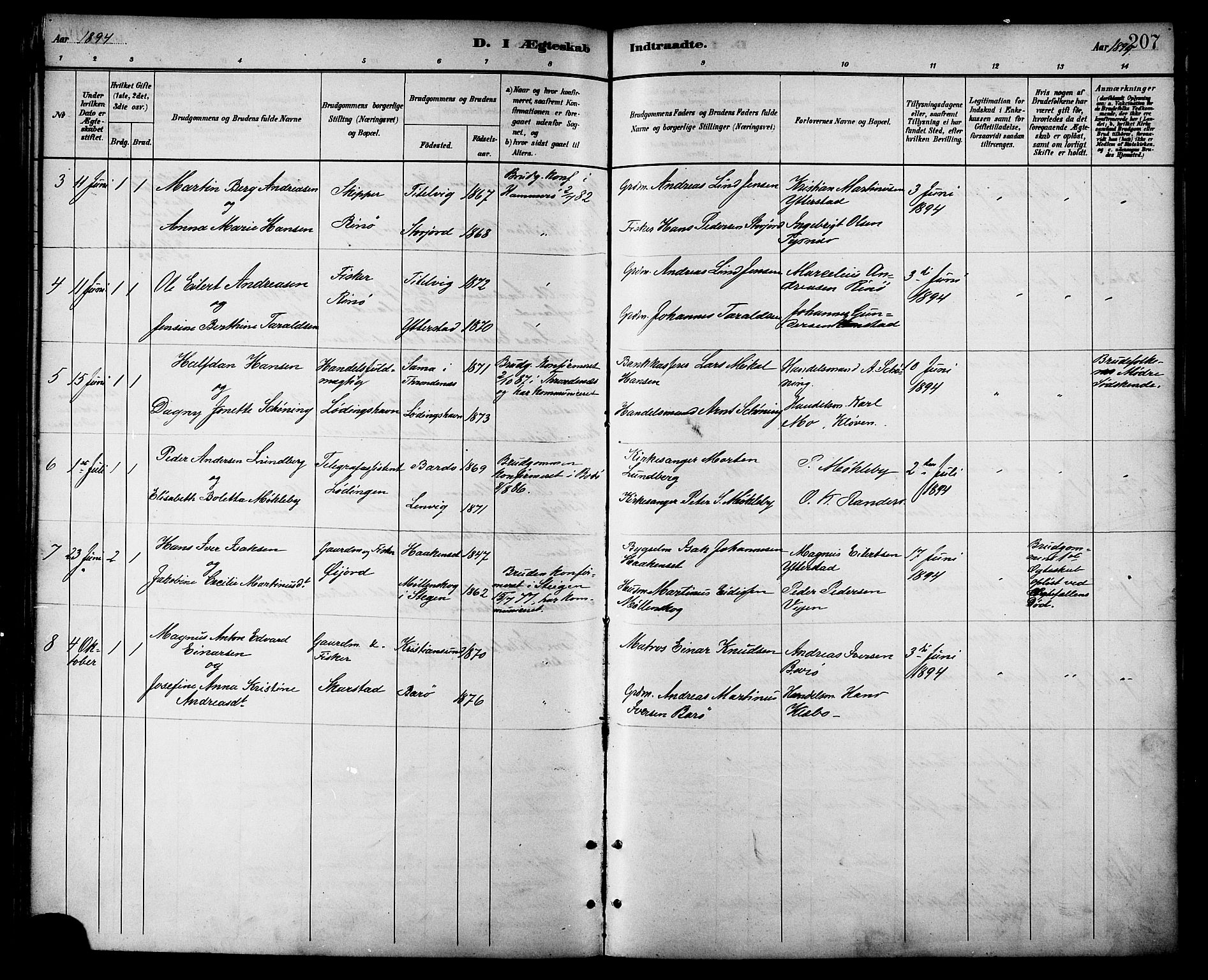 Ministerialprotokoller, klokkerbøker og fødselsregistre - Nordland, AV/SAT-A-1459/872/L1035: Parish register (official) no. 872A10, 1884-1896, p. 207