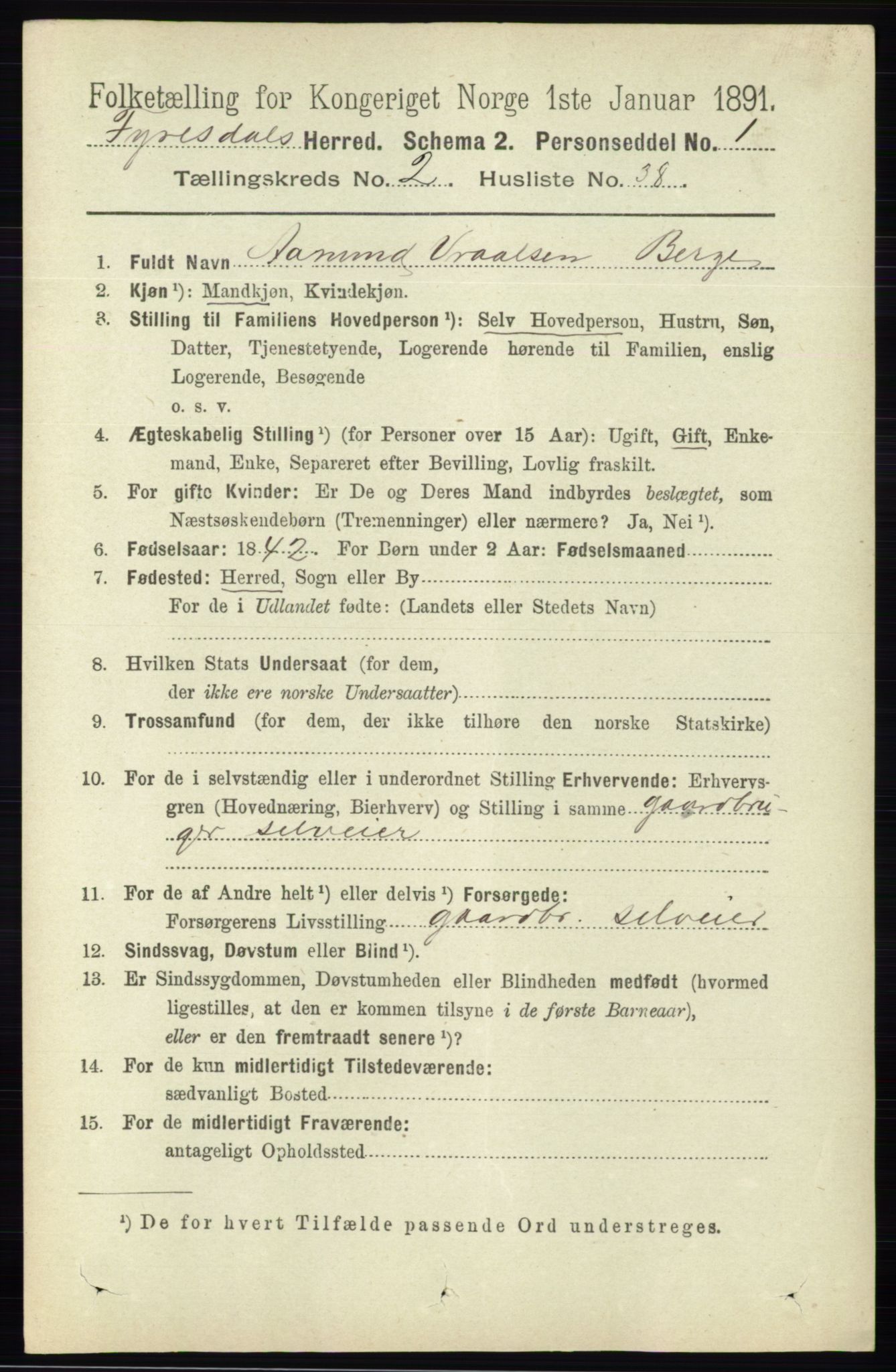 RA, 1891 census for 0831 Fyresdal, 1891, p. 525