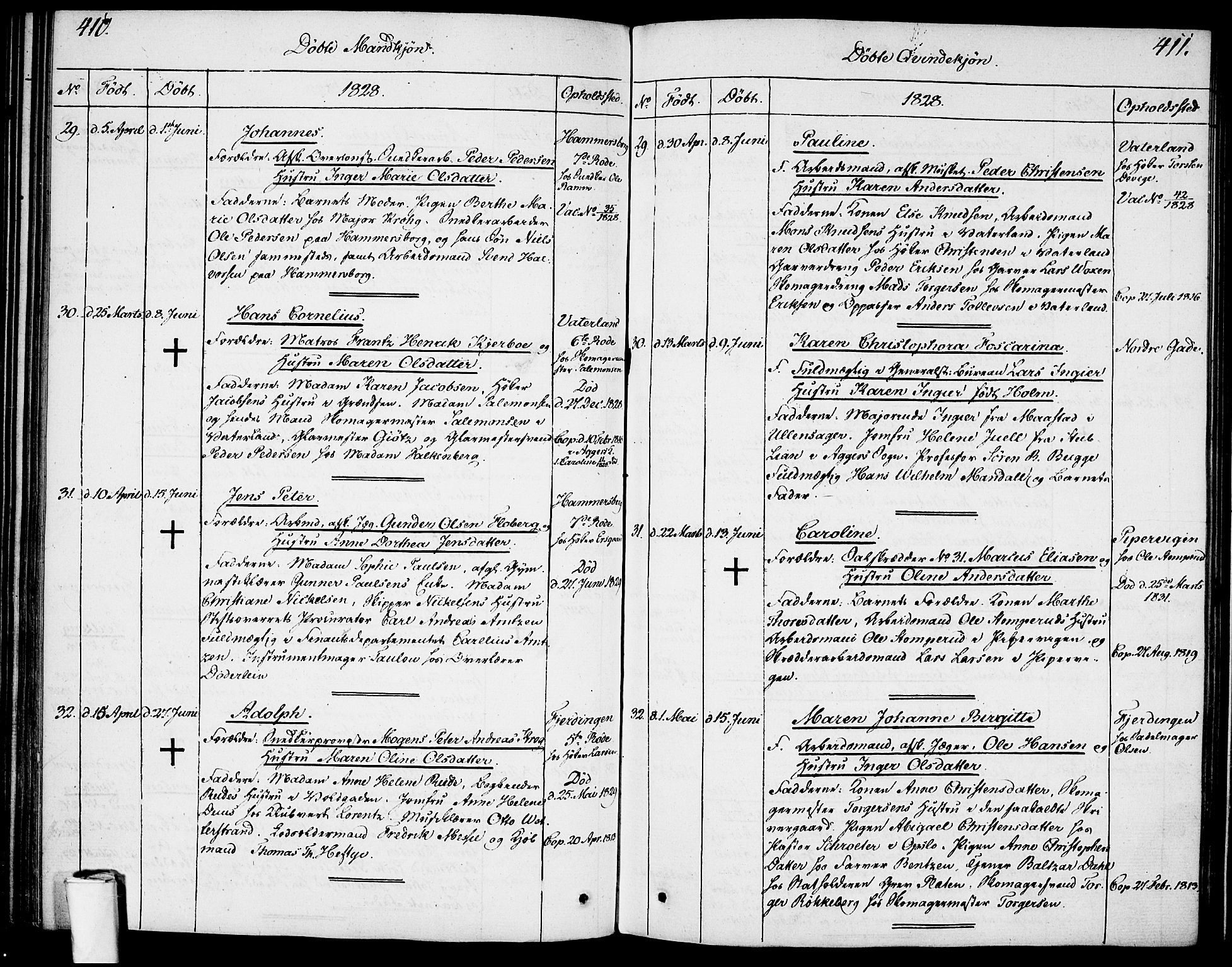 Garnisonsmenigheten Kirkebøker, SAO/A-10846/F/Fa/L0004: Parish register (official) no. 4, 1820-1828, p. 410-411