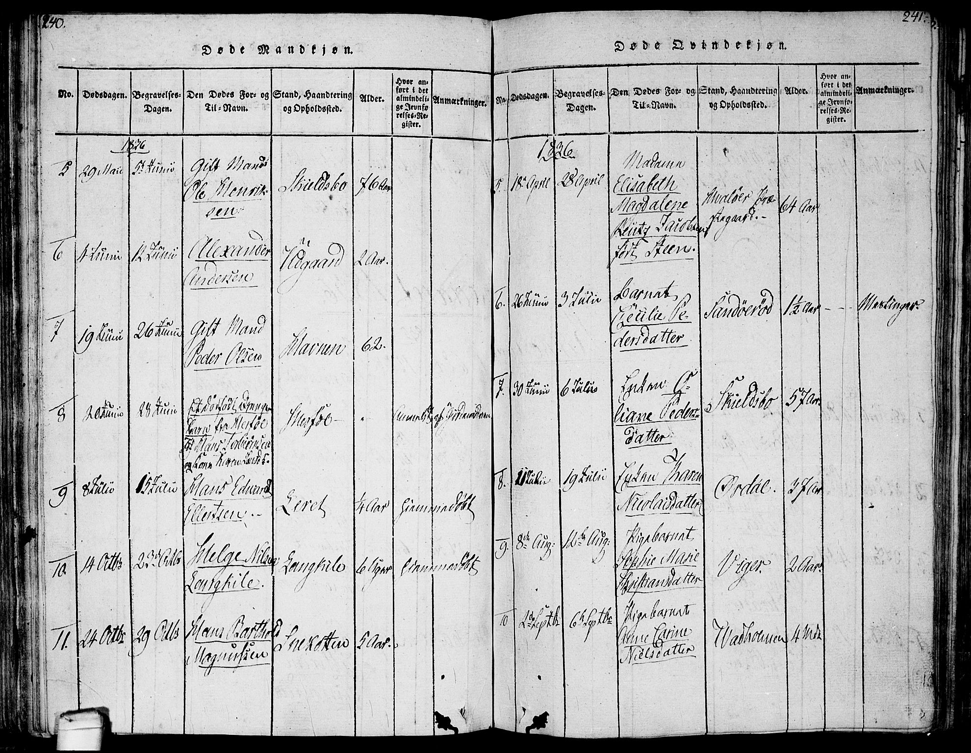 Hvaler prestekontor Kirkebøker, SAO/A-2001/F/Fa/L0005: Parish register (official) no. I 5, 1816-1845, p. 240-241