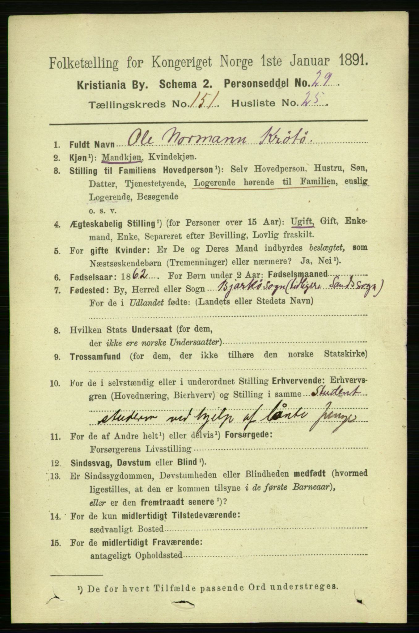 RA, 1891 census for 0301 Kristiania, 1891, p. 85071