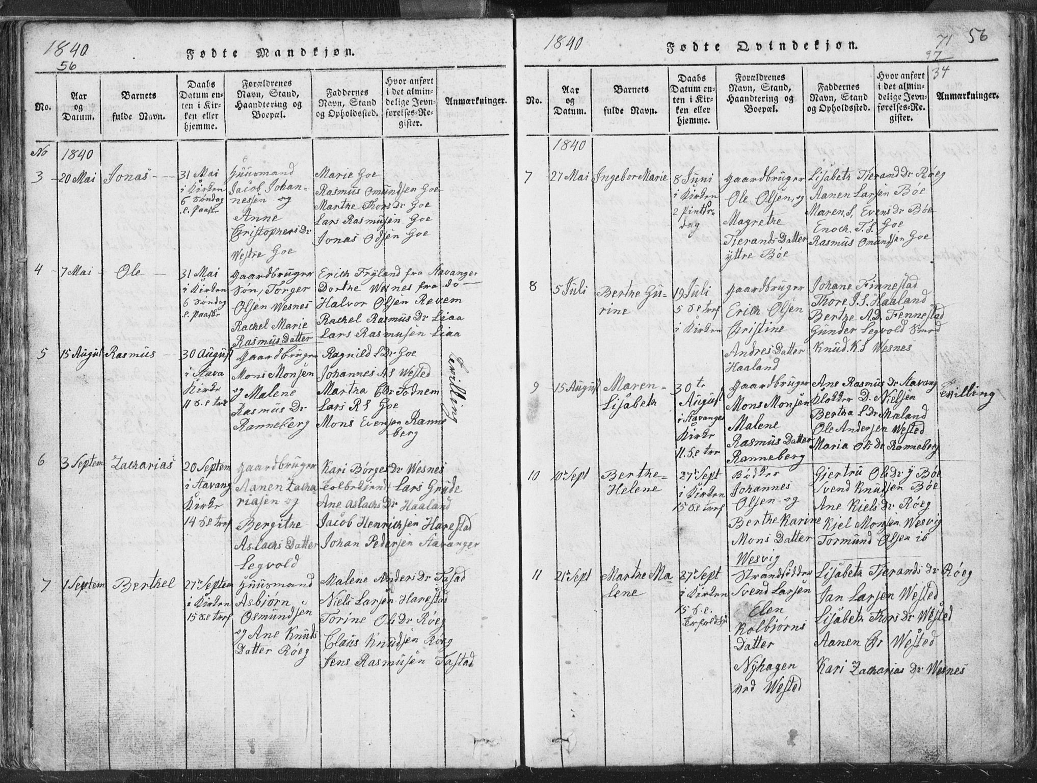 Hetland sokneprestkontor, AV/SAST-A-101826/30/30BA/L0001: Parish register (official) no. A 1, 1816-1856, p. 56