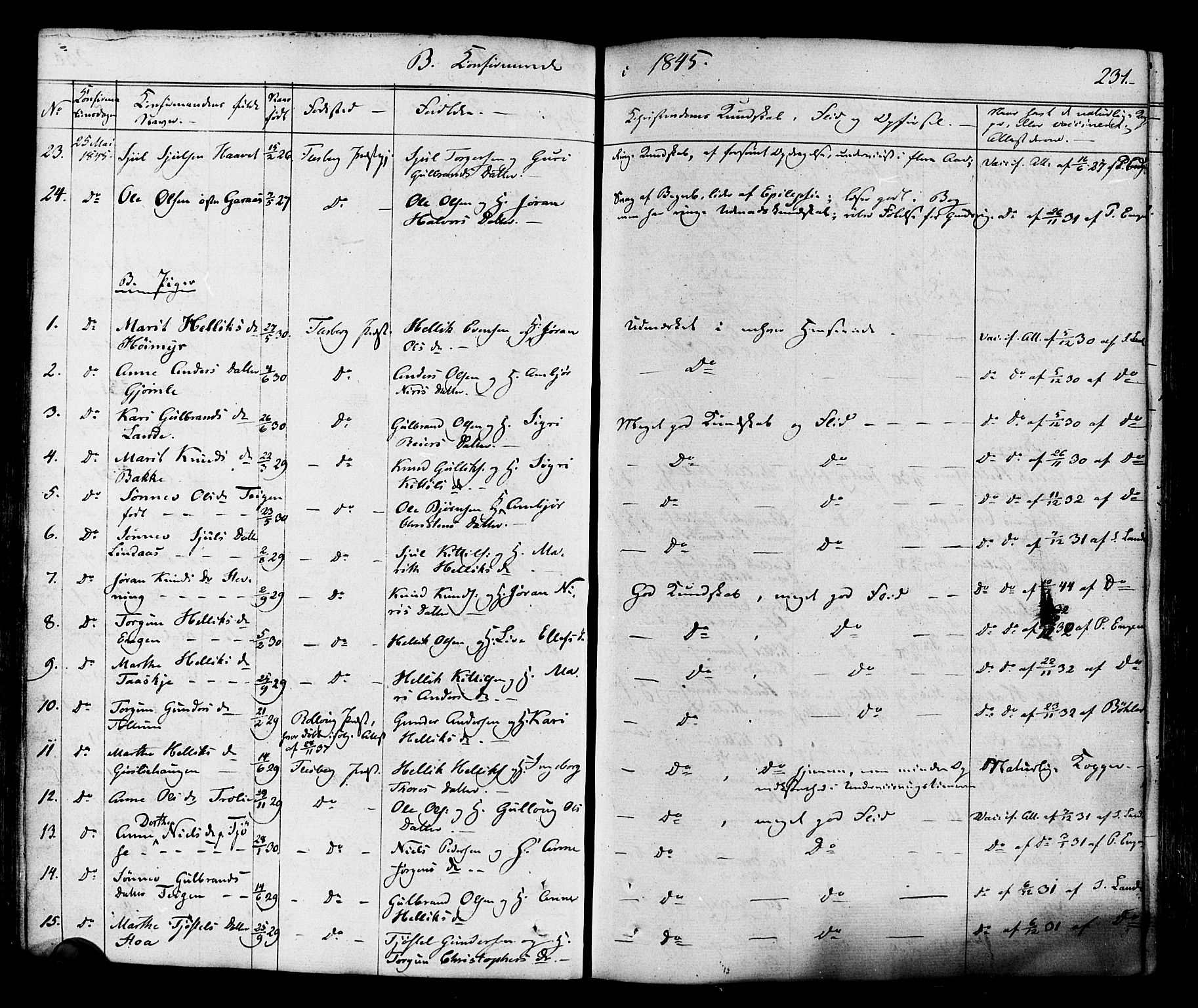 Flesberg kirkebøker, AV/SAKO-A-18/F/Fa/L0006: Parish register (official) no. I 6, 1834-1860, p. 231