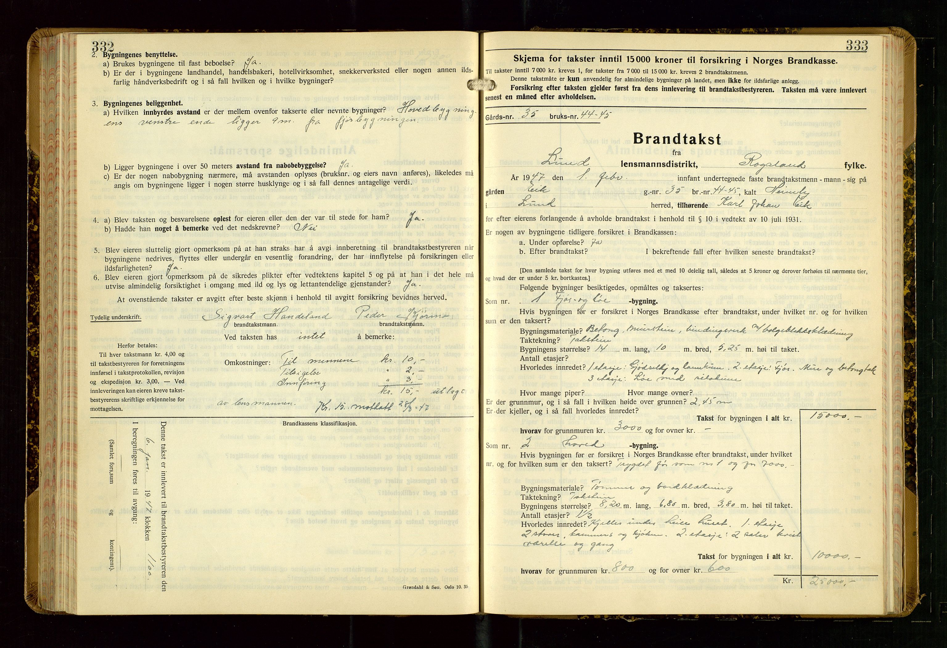 Lund lensmannskontor, AV/SAST-A-100303/Gob/L0006: "Brandtakstprotokoll", 1938-1951, p. 332-333