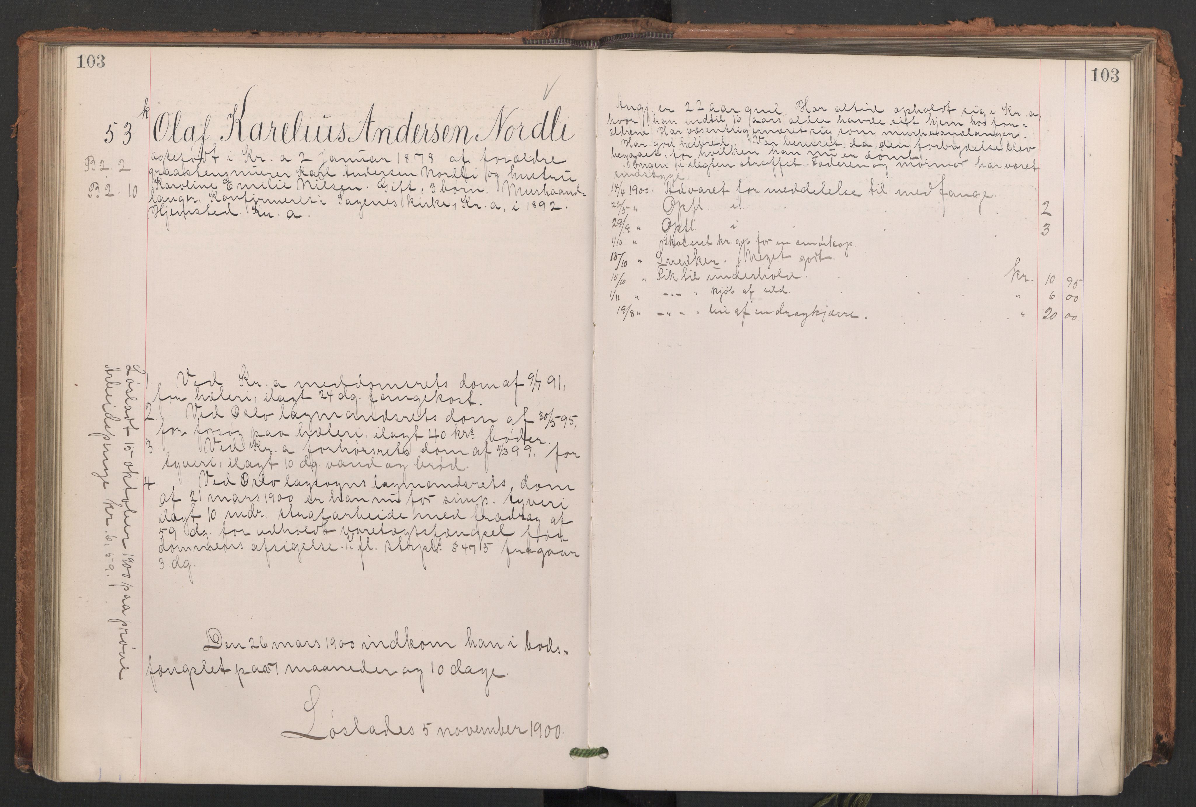 Botsfengslet, AV/RA-S-1539/D/Db/Dbb/L0034: 951j - 241k, 1899-1900, p. 103