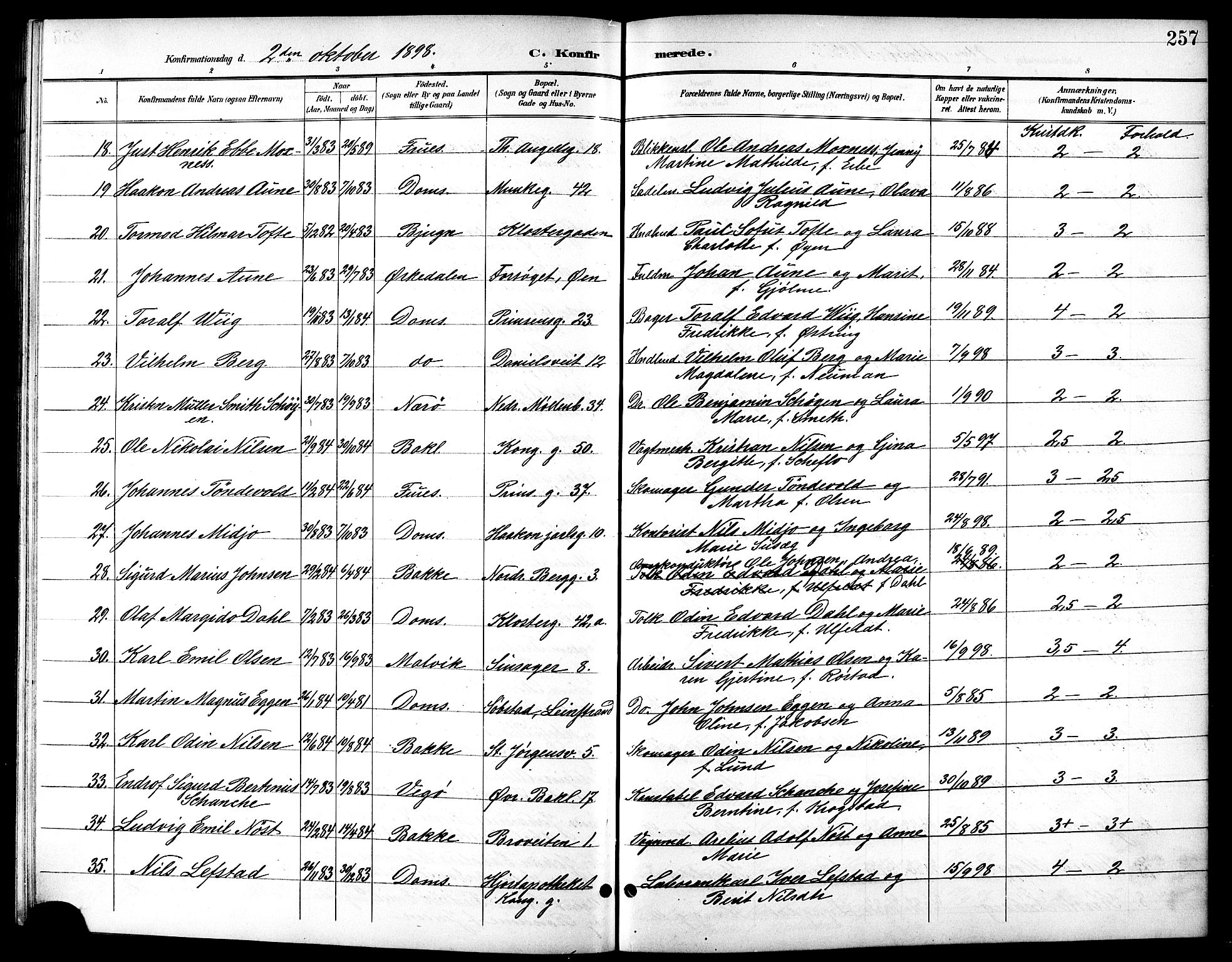 Ministerialprotokoller, klokkerbøker og fødselsregistre - Sør-Trøndelag, AV/SAT-A-1456/601/L0094: Parish register (copy) no. 601C12, 1898-1911, p. 257