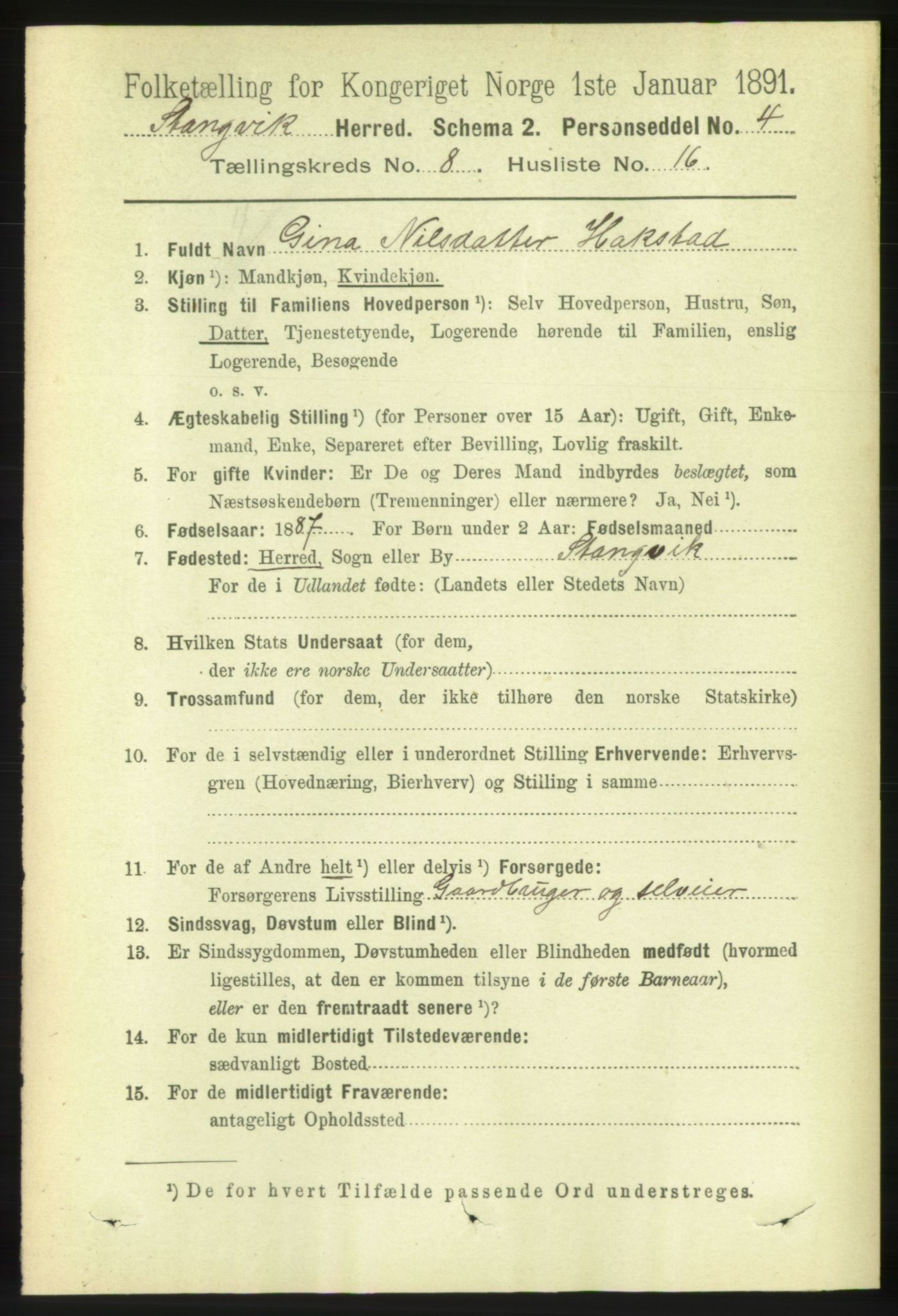 RA, 1891 census for 1564 Stangvik, 1891, p. 3448