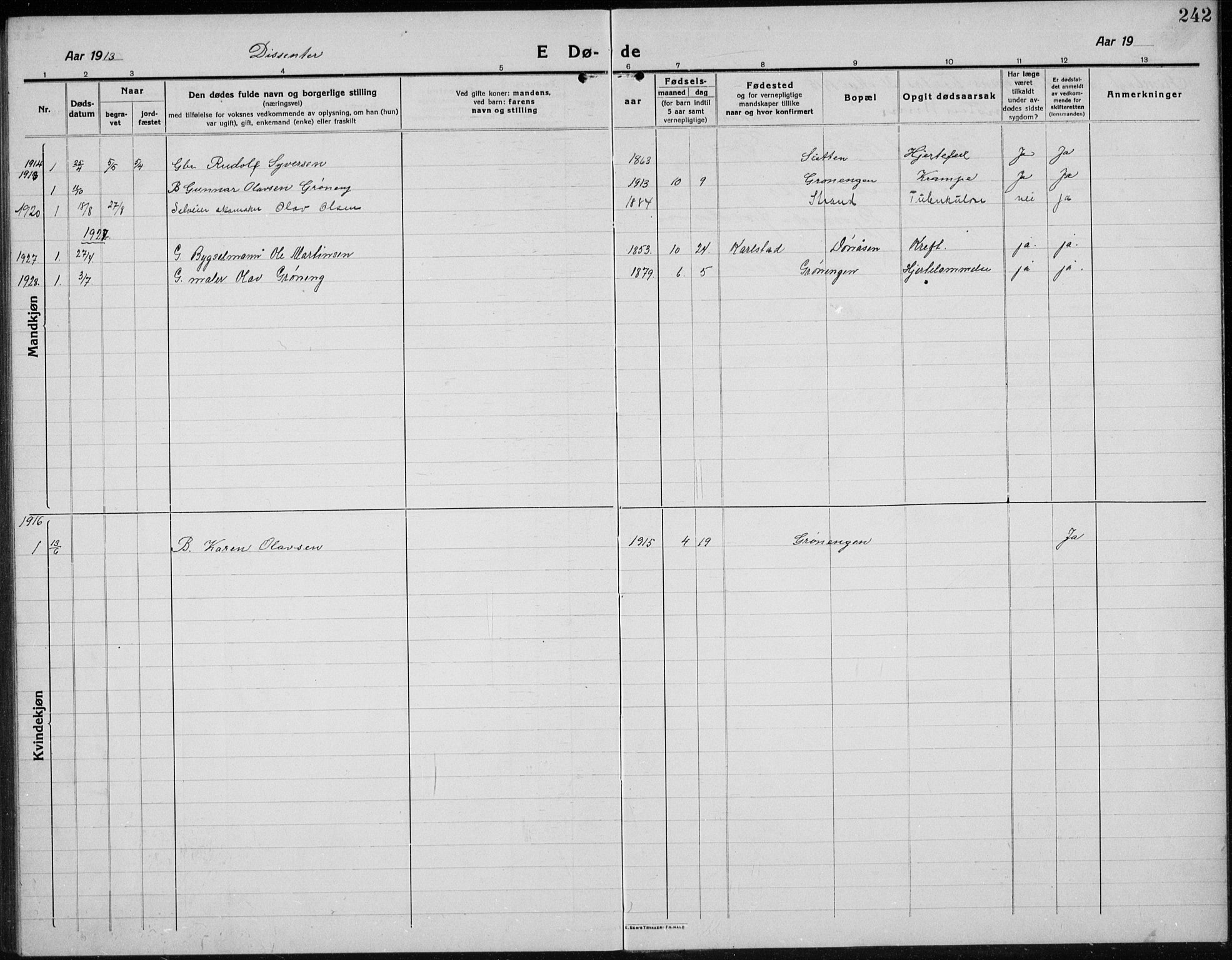 Hof prestekontor, SAH/PREST-038/H/Ha/Hab/L0002: Parish register (copy) no. 2, 1915-1934, p. 242