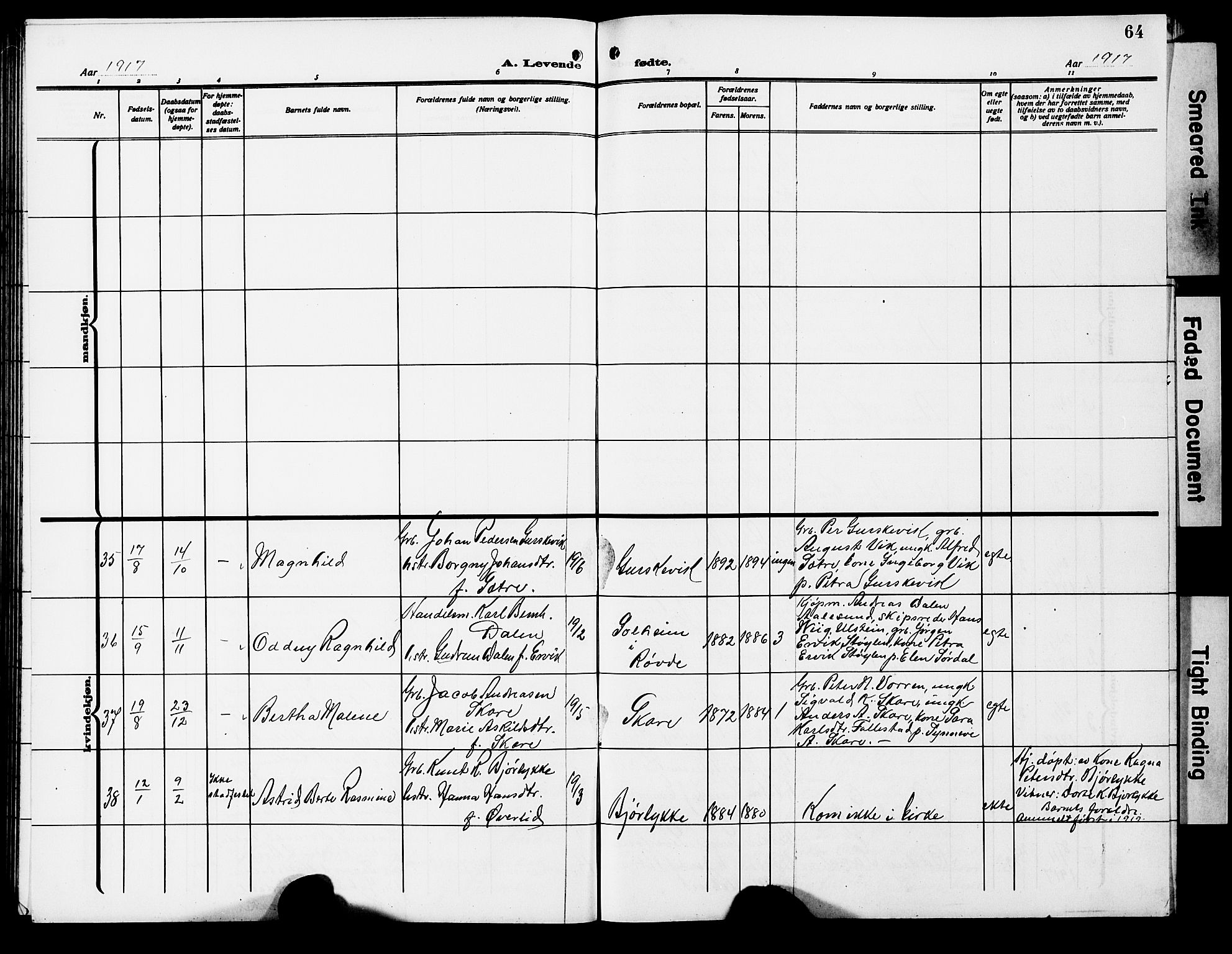 Ministerialprotokoller, klokkerbøker og fødselsregistre - Møre og Romsdal, AV/SAT-A-1454/503/L0050: Parish register (copy) no. 503C05, 1909-1922, p. 64