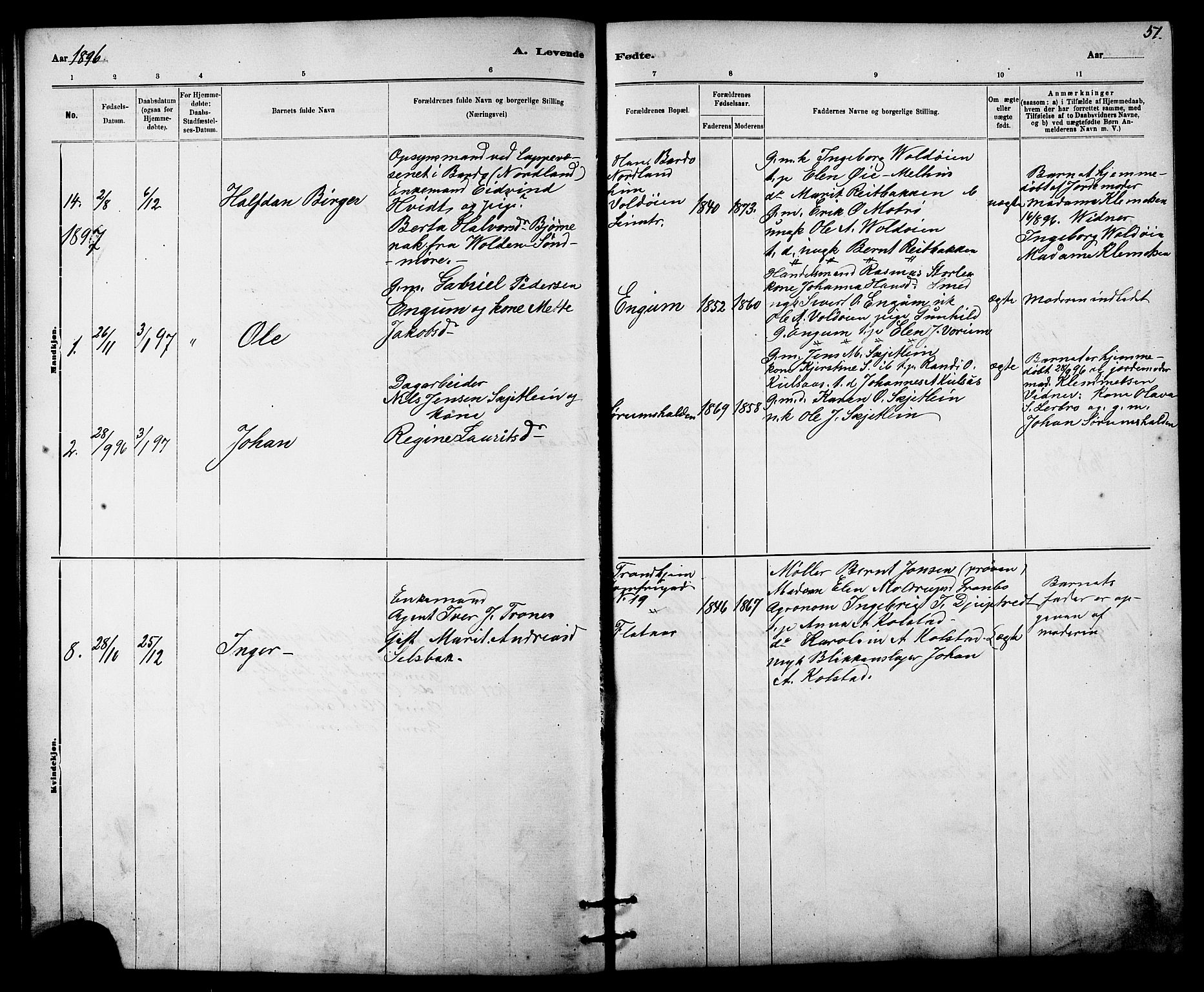 Ministerialprotokoller, klokkerbøker og fødselsregistre - Sør-Trøndelag, SAT/A-1456/613/L0395: Parish register (copy) no. 613C03, 1887-1909, p. 51