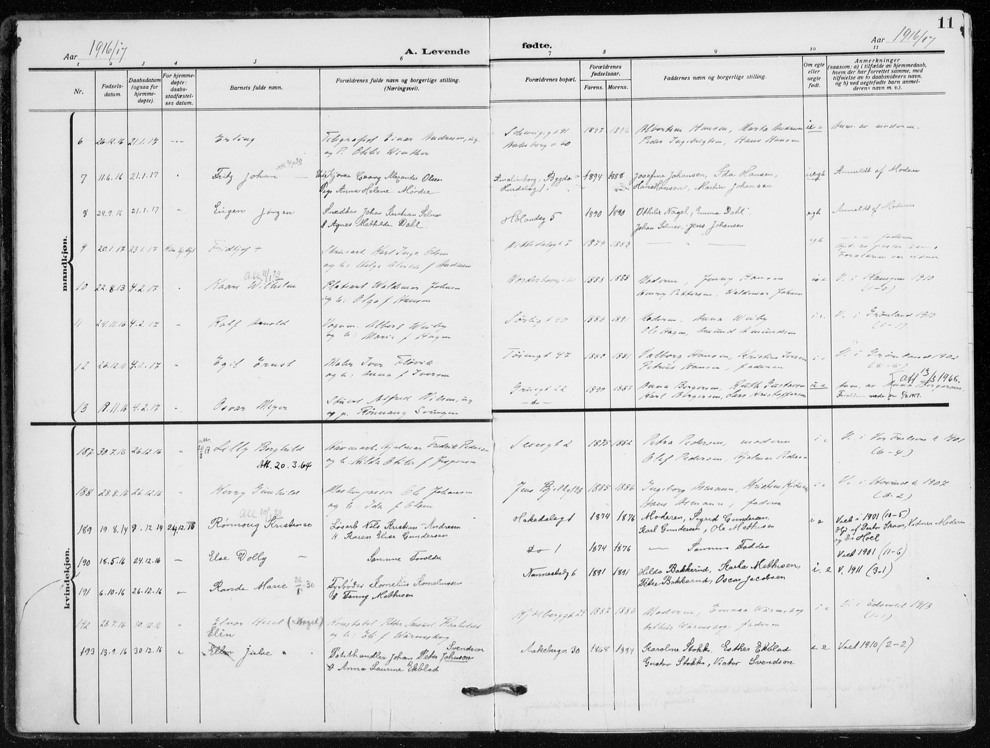 Kampen prestekontor Kirkebøker, SAO/A-10853/F/Fa/L0012: Parish register (official) no. I 12, 1916-1921, p. 11