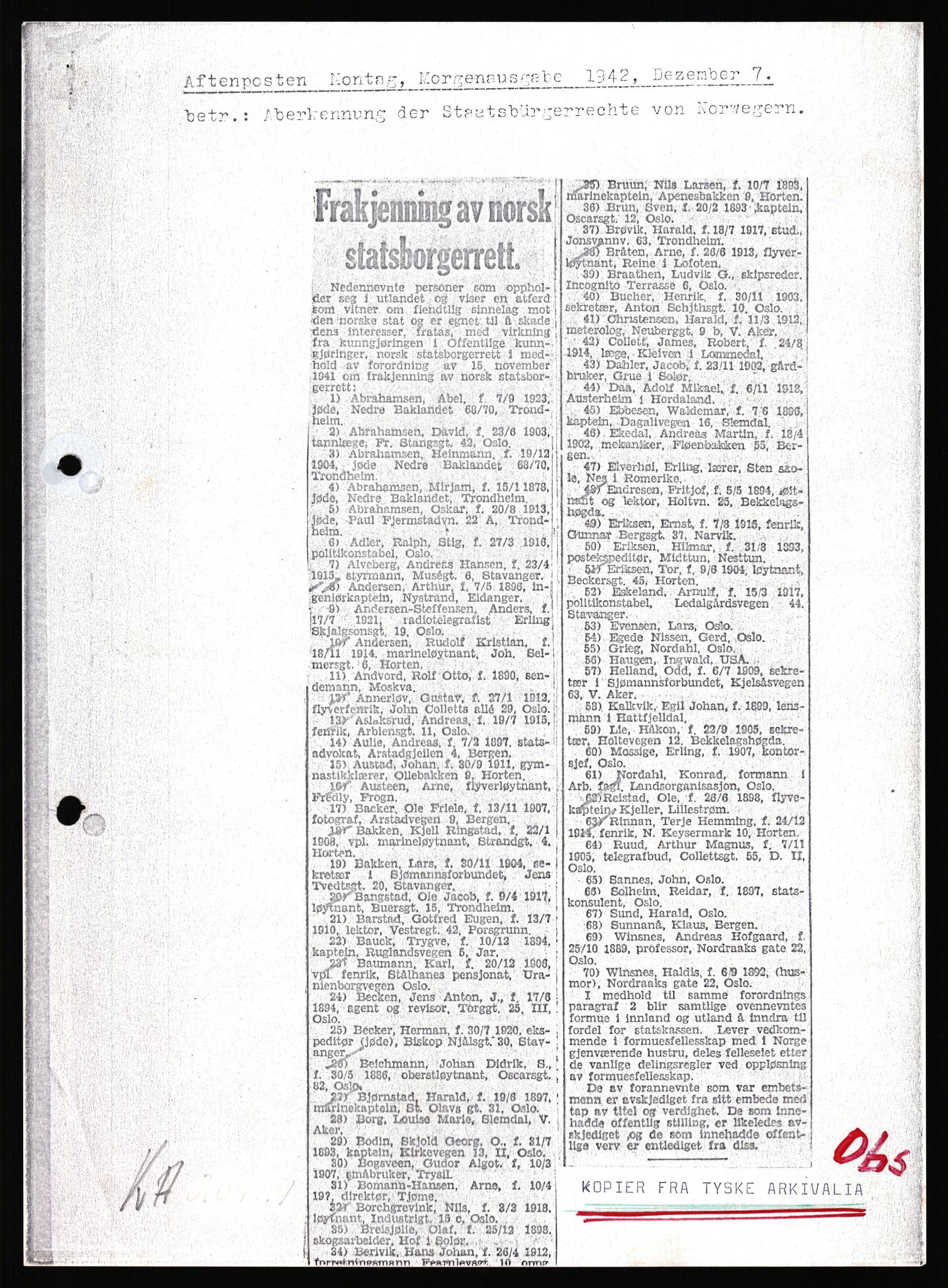 Forsvaret, Forsvarets krigshistoriske avdeling, AV/RA-RAFA-2017/Y/Yf/L0206: II-C-11-2120  -  Kapitulasjonen 7. juni 1940.  Okkupasjonstiden., 1940-1945, p. 297