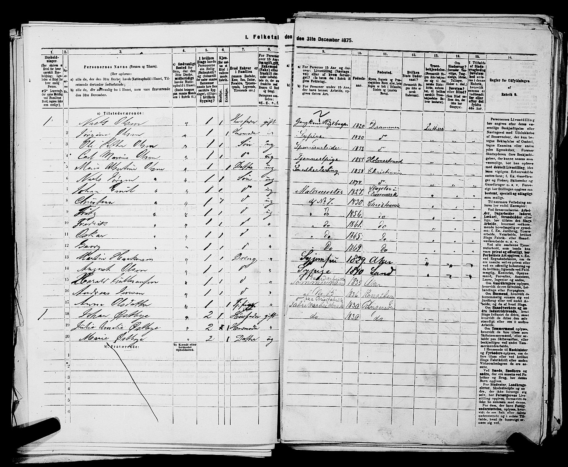 RA, 1875 census for 0301 Kristiania, 1875, p. 3047