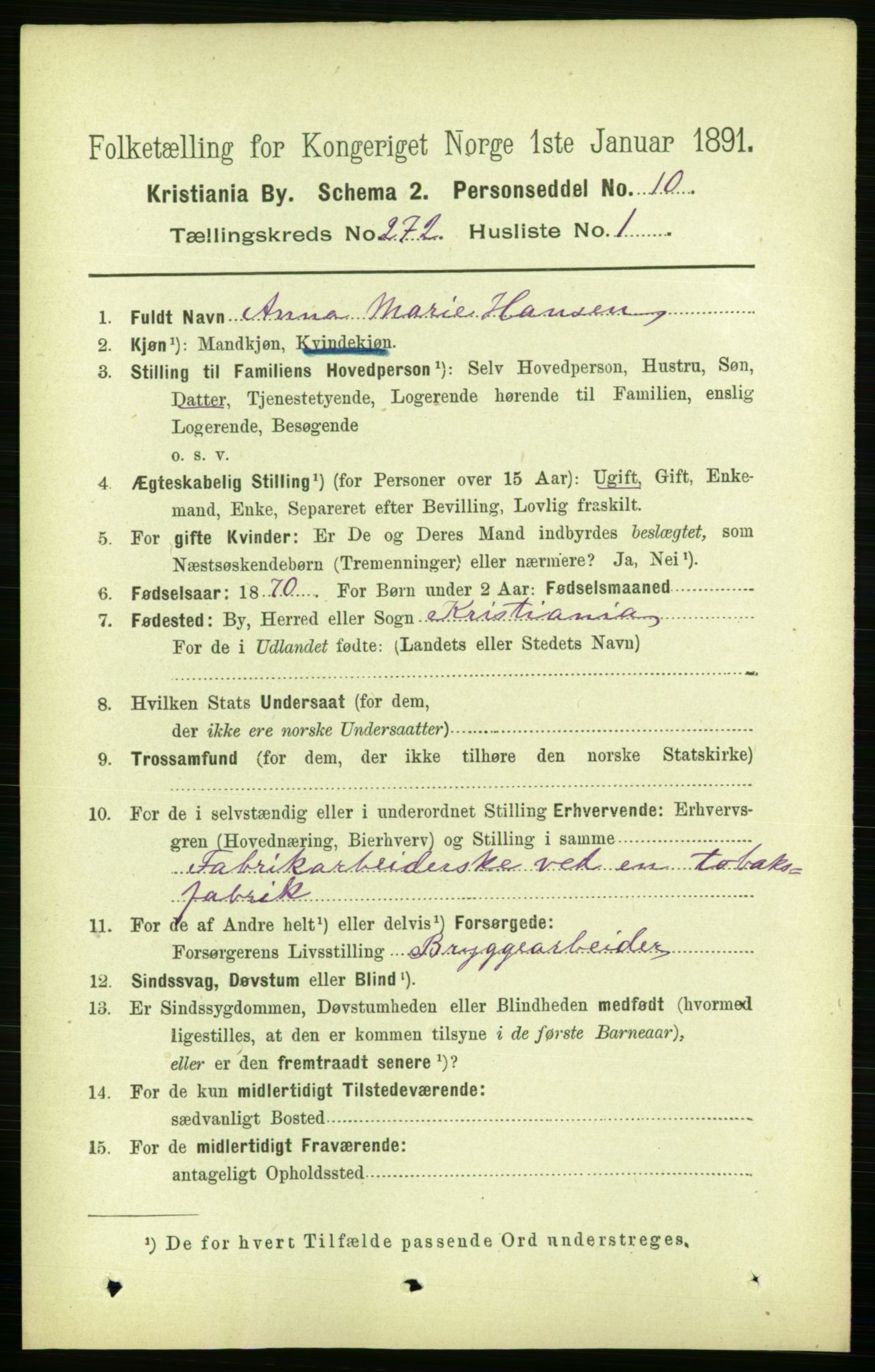 RA, 1891 census for 0301 Kristiania, 1891, p. 165169