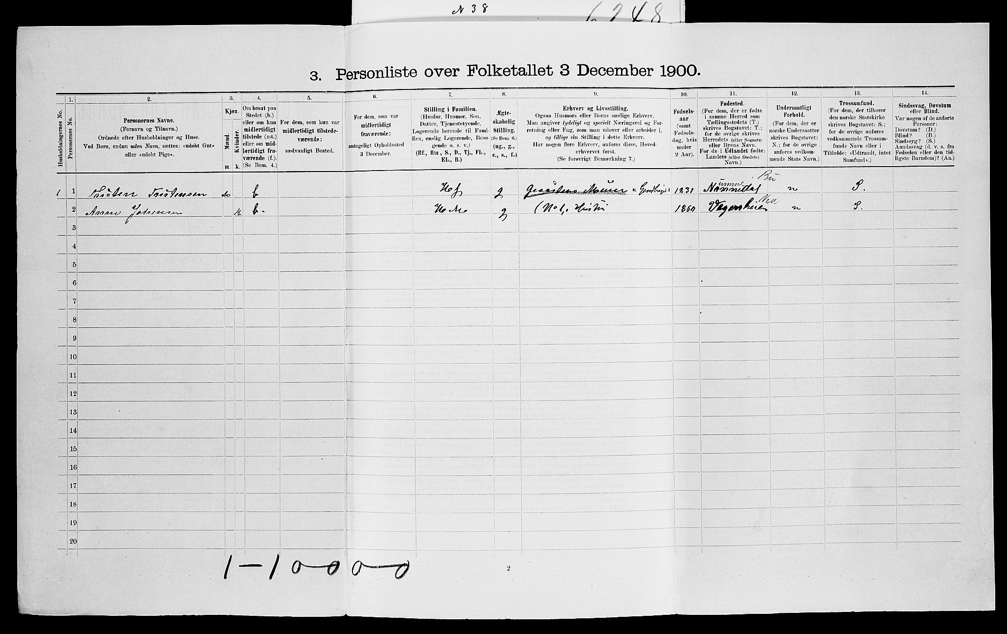 SAK, 1900 census for Dypvåg, 1900, p. 1133