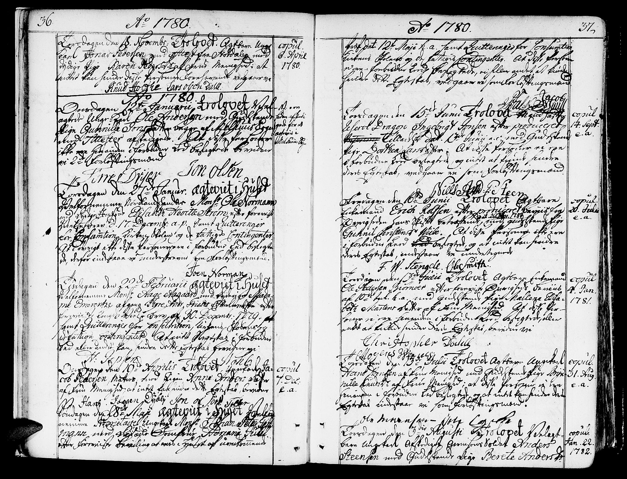 Ministerialprotokoller, klokkerbøker og fødselsregistre - Sør-Trøndelag, SAT/A-1456/602/L0105: Parish register (official) no. 602A03, 1774-1814, p. 36-37