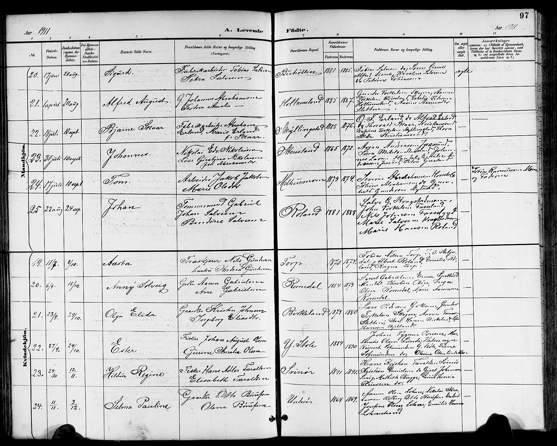 Sør-Audnedal sokneprestkontor, AV/SAK-1111-0039/F/Fb/Fbb/L0006: Parish register (copy) no. B 6, 1893-1915, p. 97