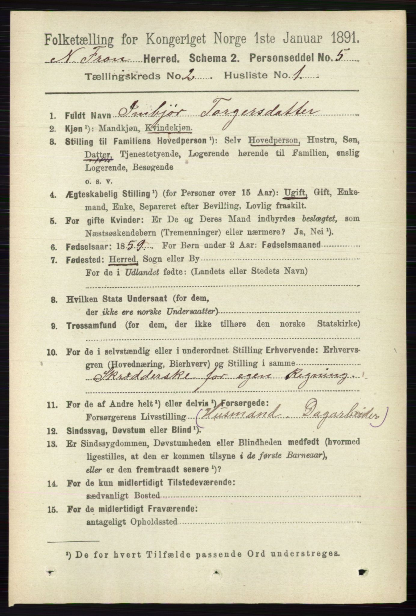 RA, 1891 census for 0518 Nord-Fron, 1891, p. 345