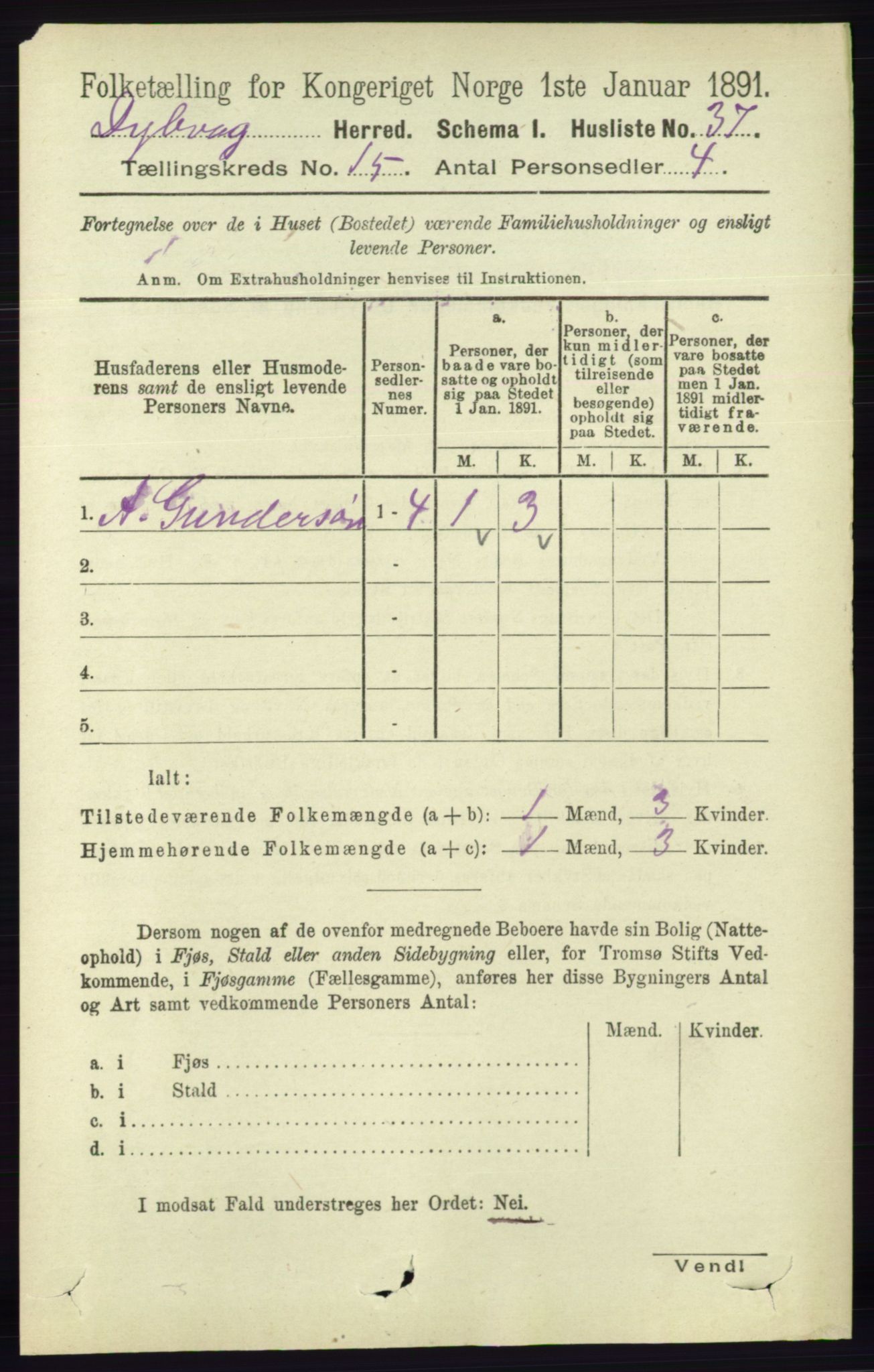 RA, 1891 census for 0915 Dypvåg, 1891, p. 6126