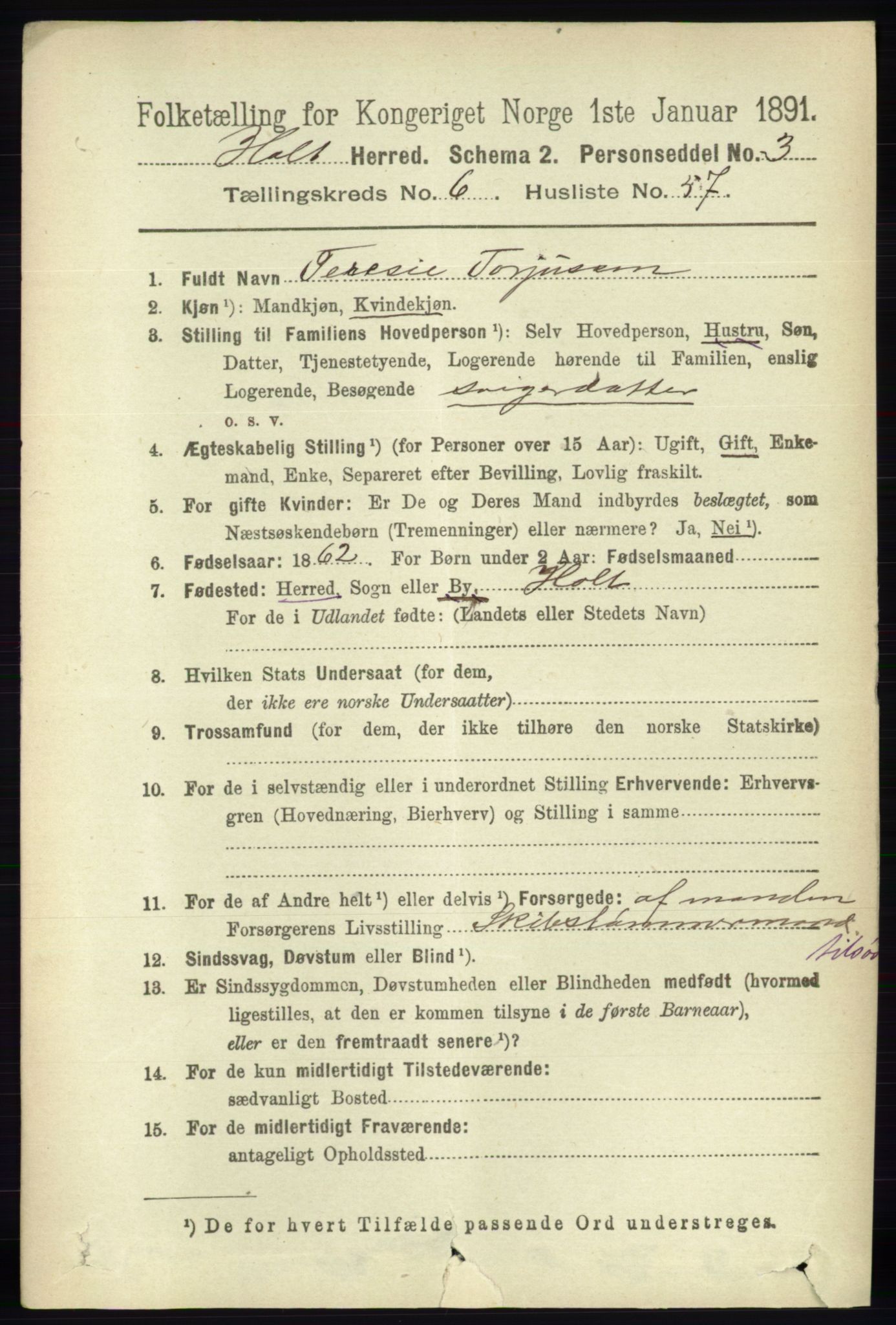 RA, 1891 census for 0914 Holt, 1891, p. 3292