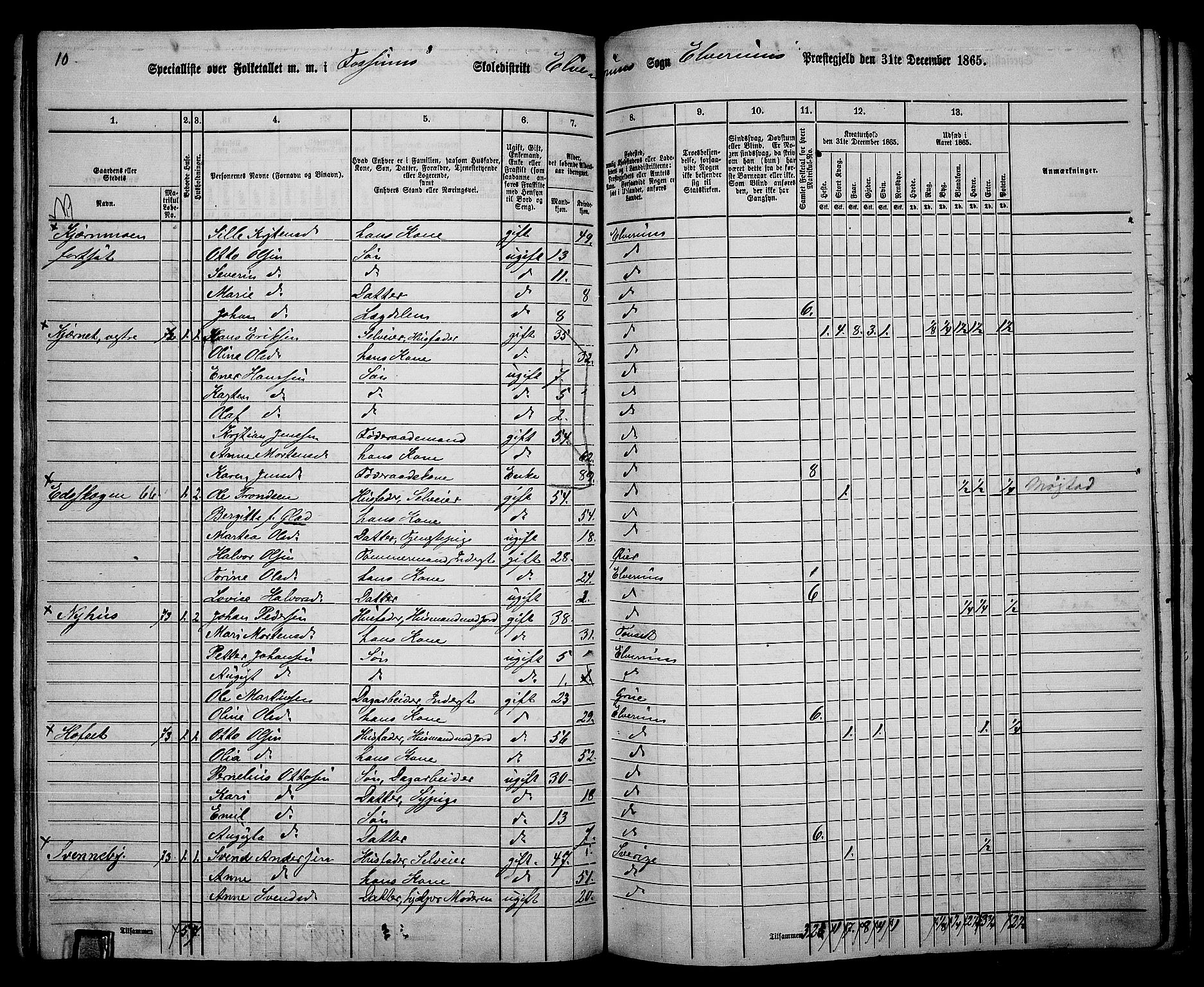 RA, 1865 census for Elverum, 1865, p. 109