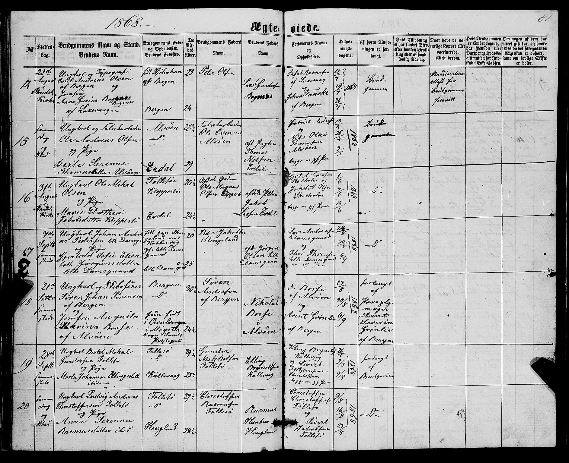 Askøy Sokneprestembete, AV/SAB-A-74101/H/Ha/Hab/Haba/L0006: Parish register (copy) no. A 6, 1861-1881, p. 81