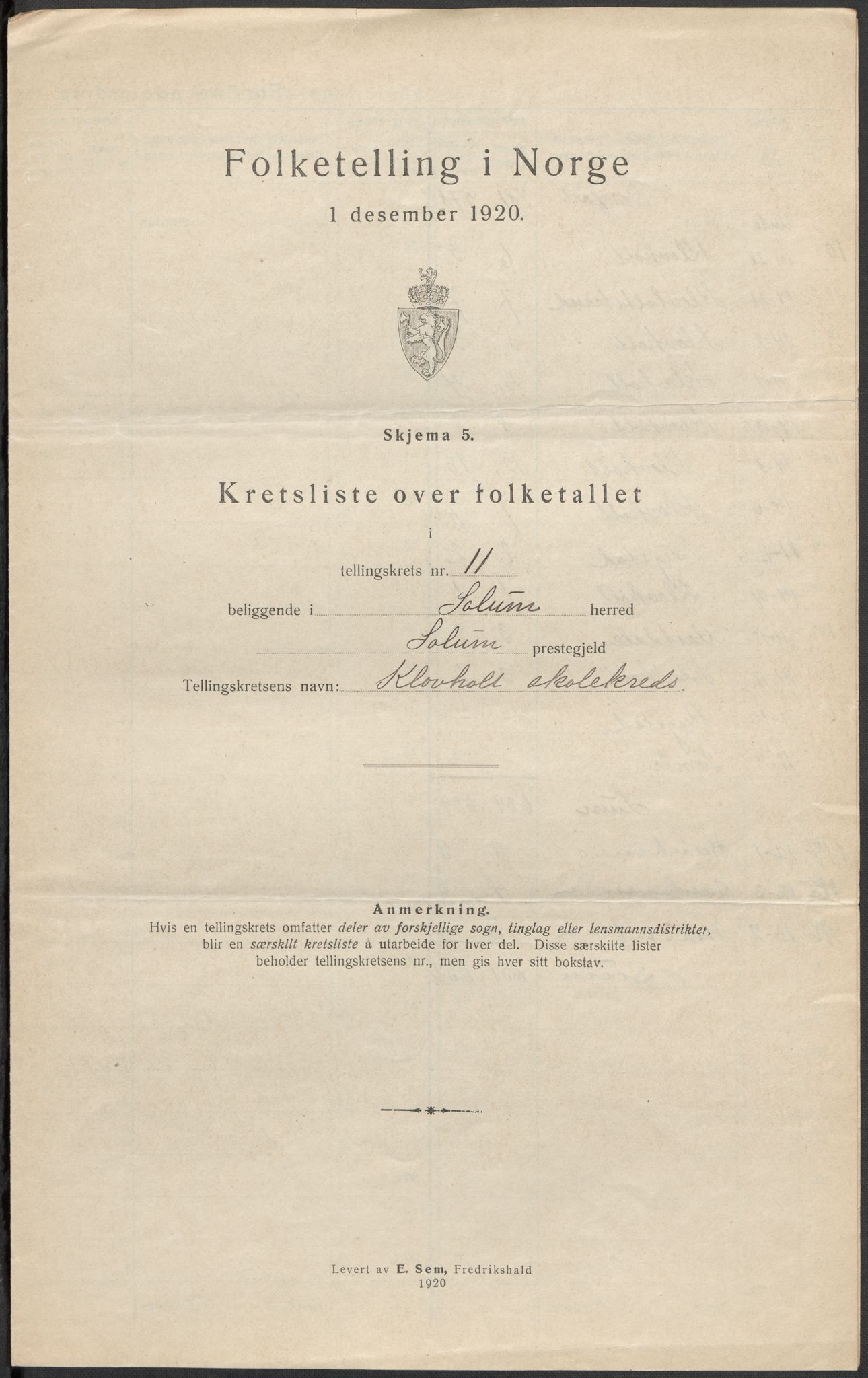 SAKO, 1920 census for Solum, 1920, p. 51