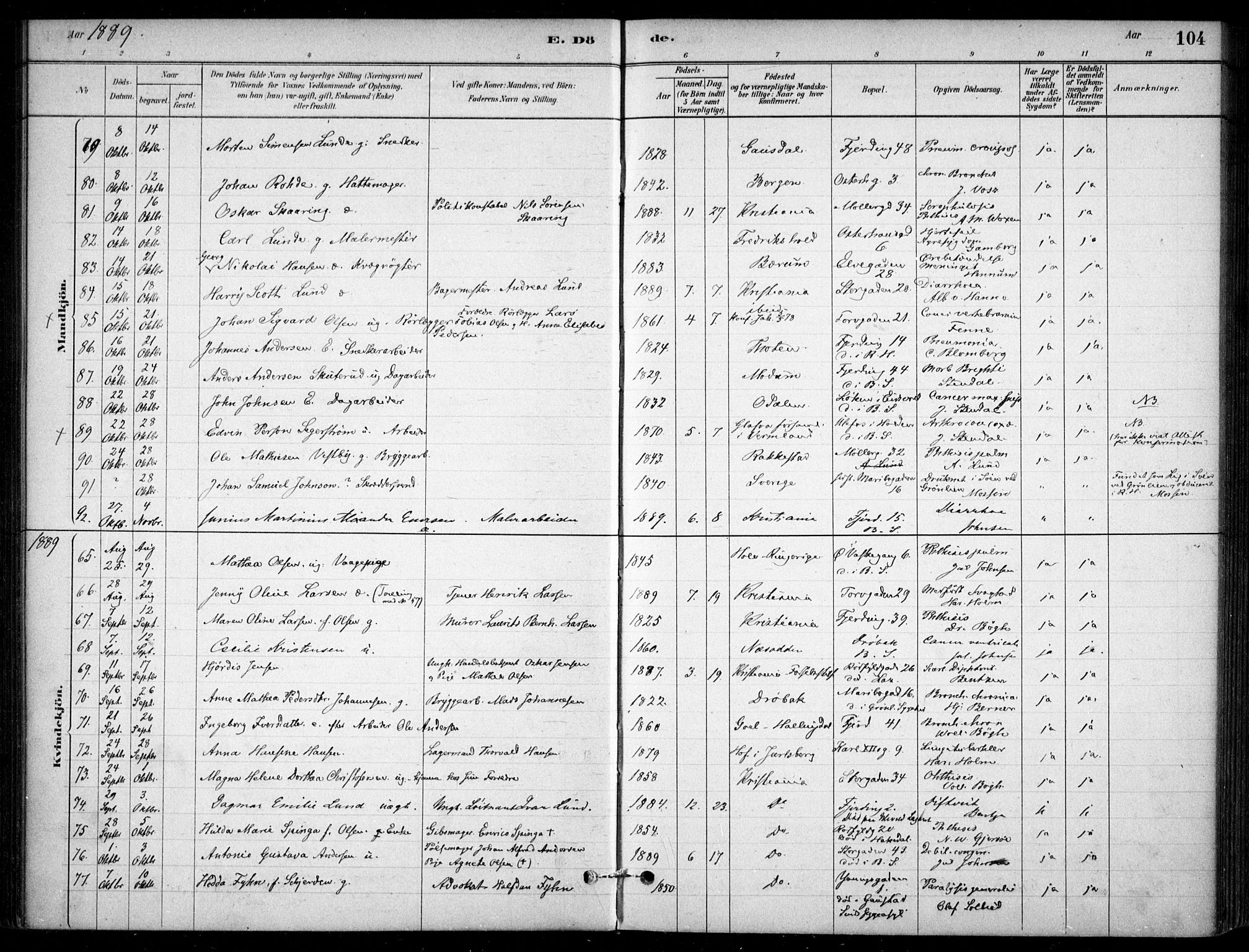 Jakob prestekontor Kirkebøker, SAO/A-10850/F/Fa/L0007: Parish register (official) no. 7, 1880-1905, p. 104