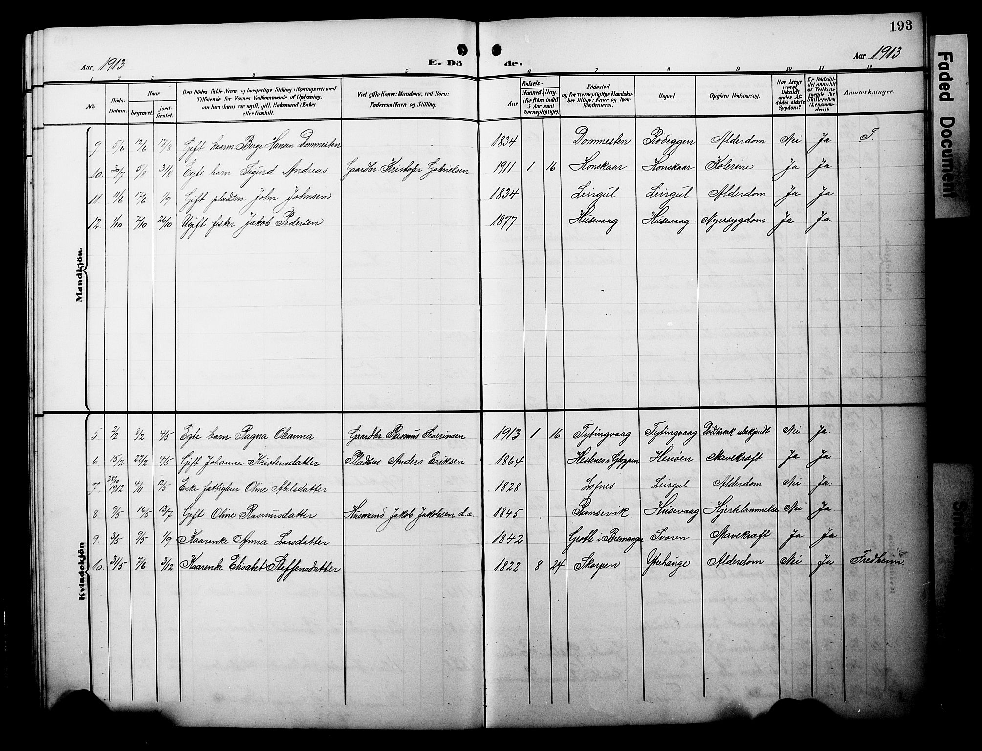 Davik sokneprestembete, AV/SAB-A-79701/H/Hab/Habc/L0003: Parish register (copy) no. C 3, 1907-1929, p. 193