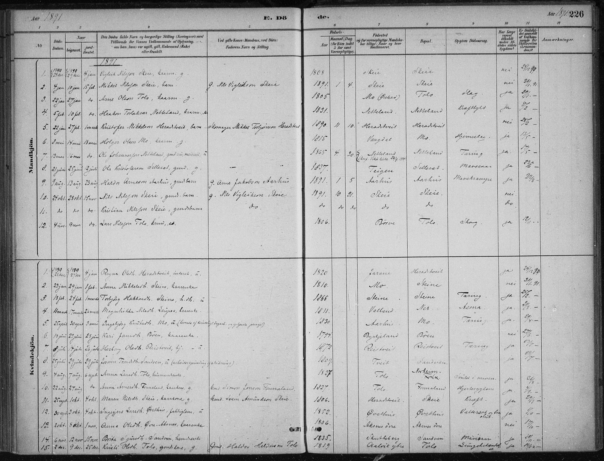 Kvam sokneprestembete, SAB/A-76201/H/Haa: Parish register (official) no. B  1, 1880-1908, p. 226