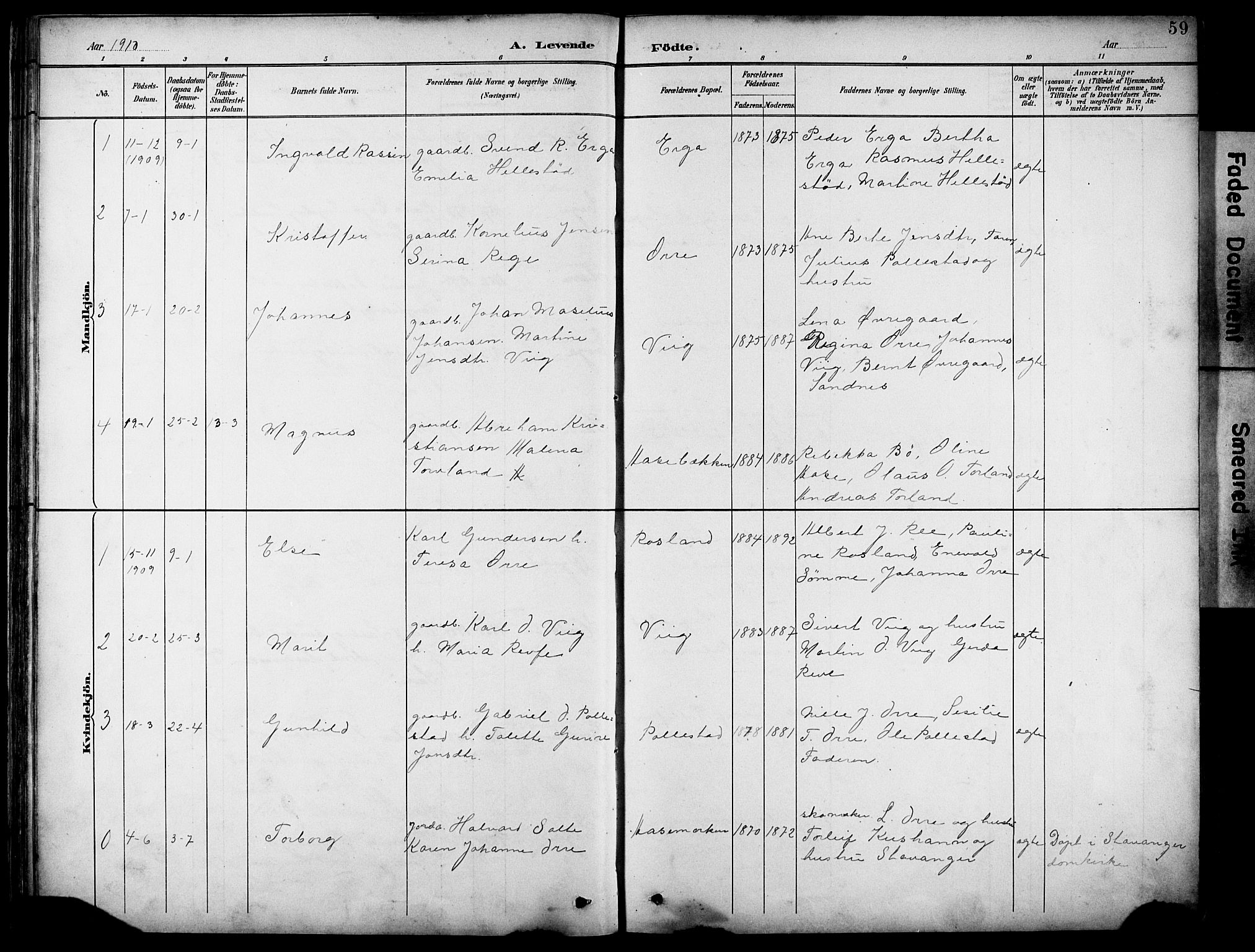 Klepp sokneprestkontor, SAST/A-101803/001/3/30BB/L0005: Parish register (copy) no. B 5, 1889-1918, p. 59